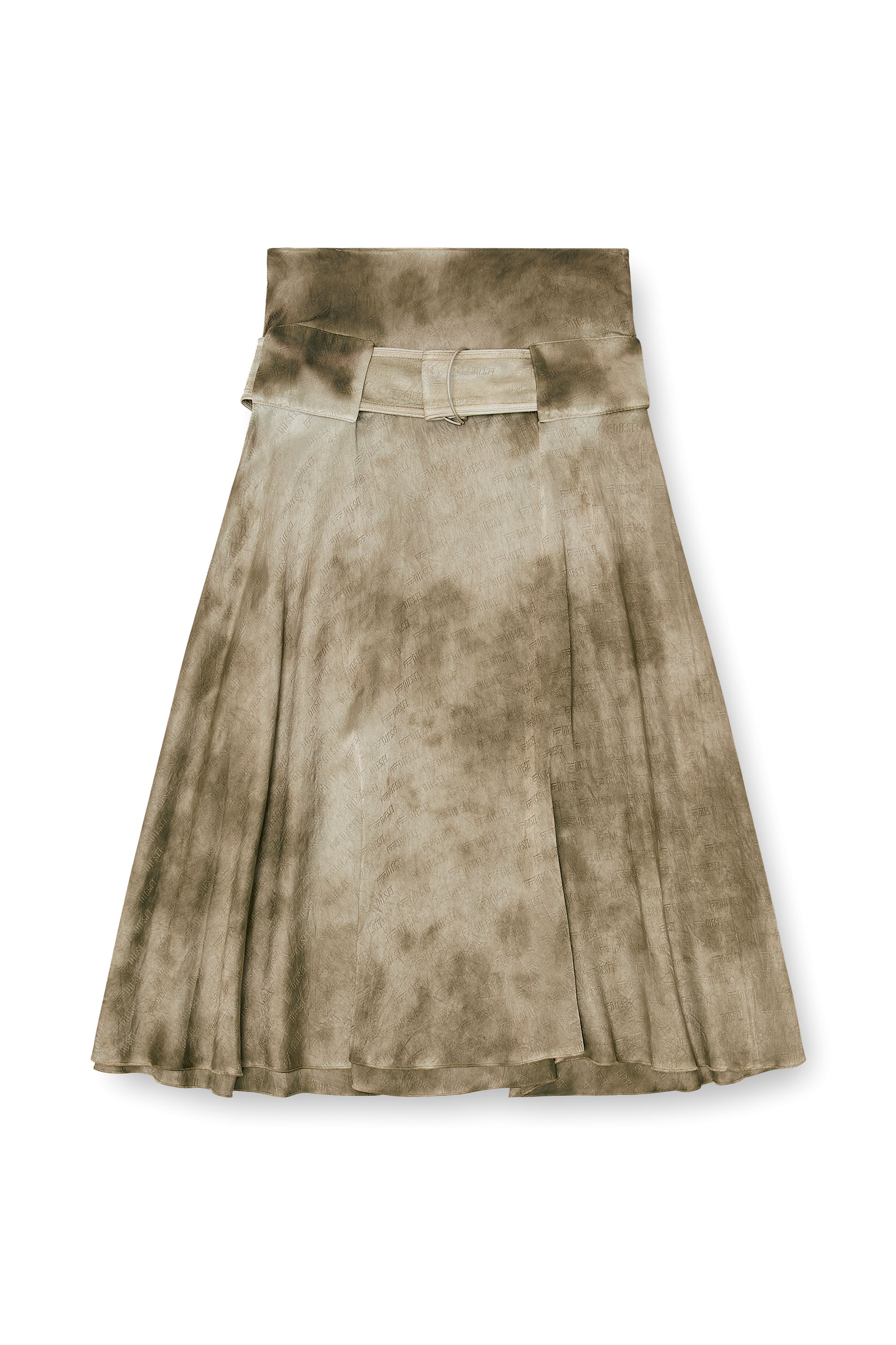Diesel - O-DYLE, Woman's Belted midi skirt in logo-jacquard satin in Light Brown - 4