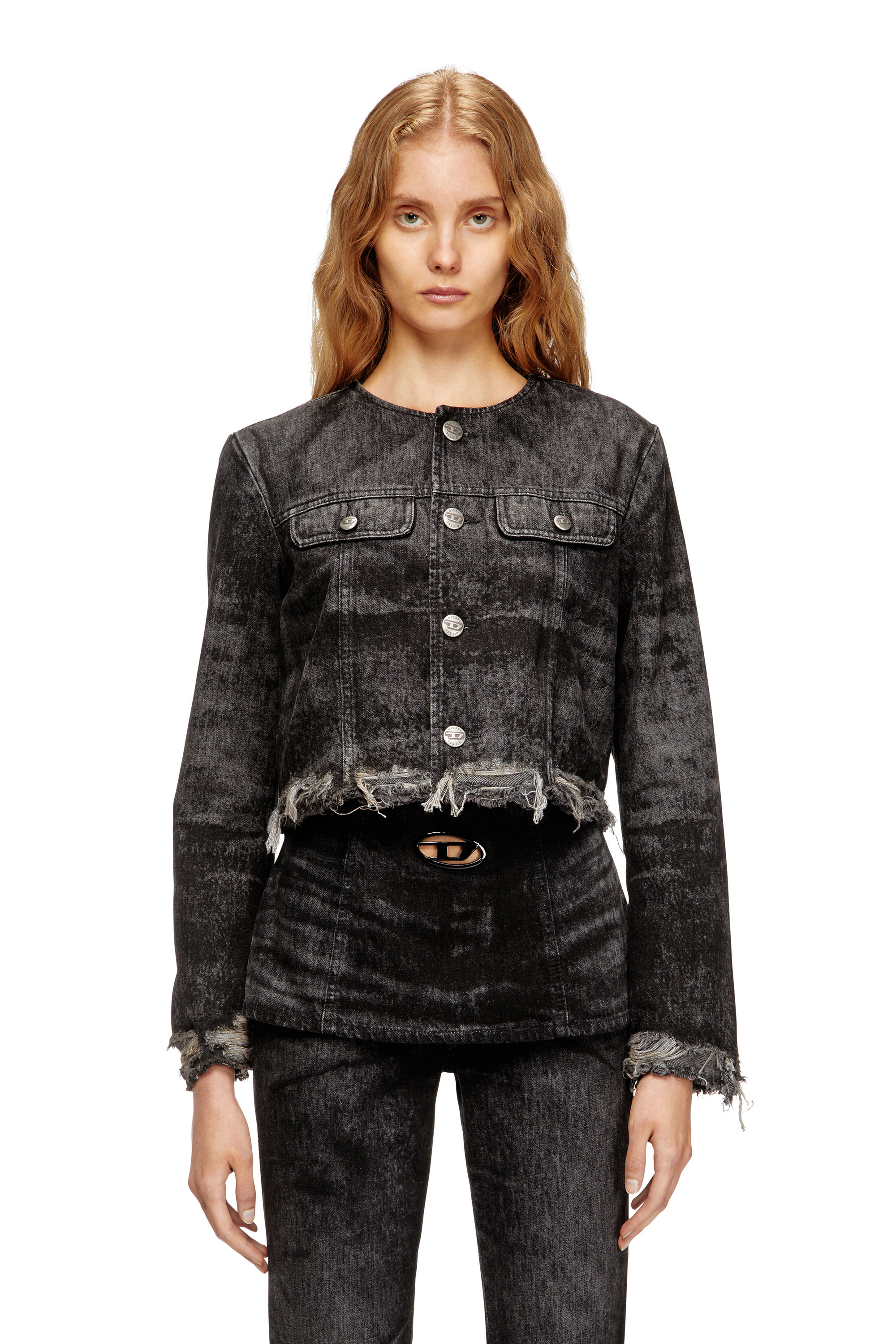 Diesel - DE-GRAFFY-FSH, Woman's Jacket in lasered cotton-hemp denim in Black - 1