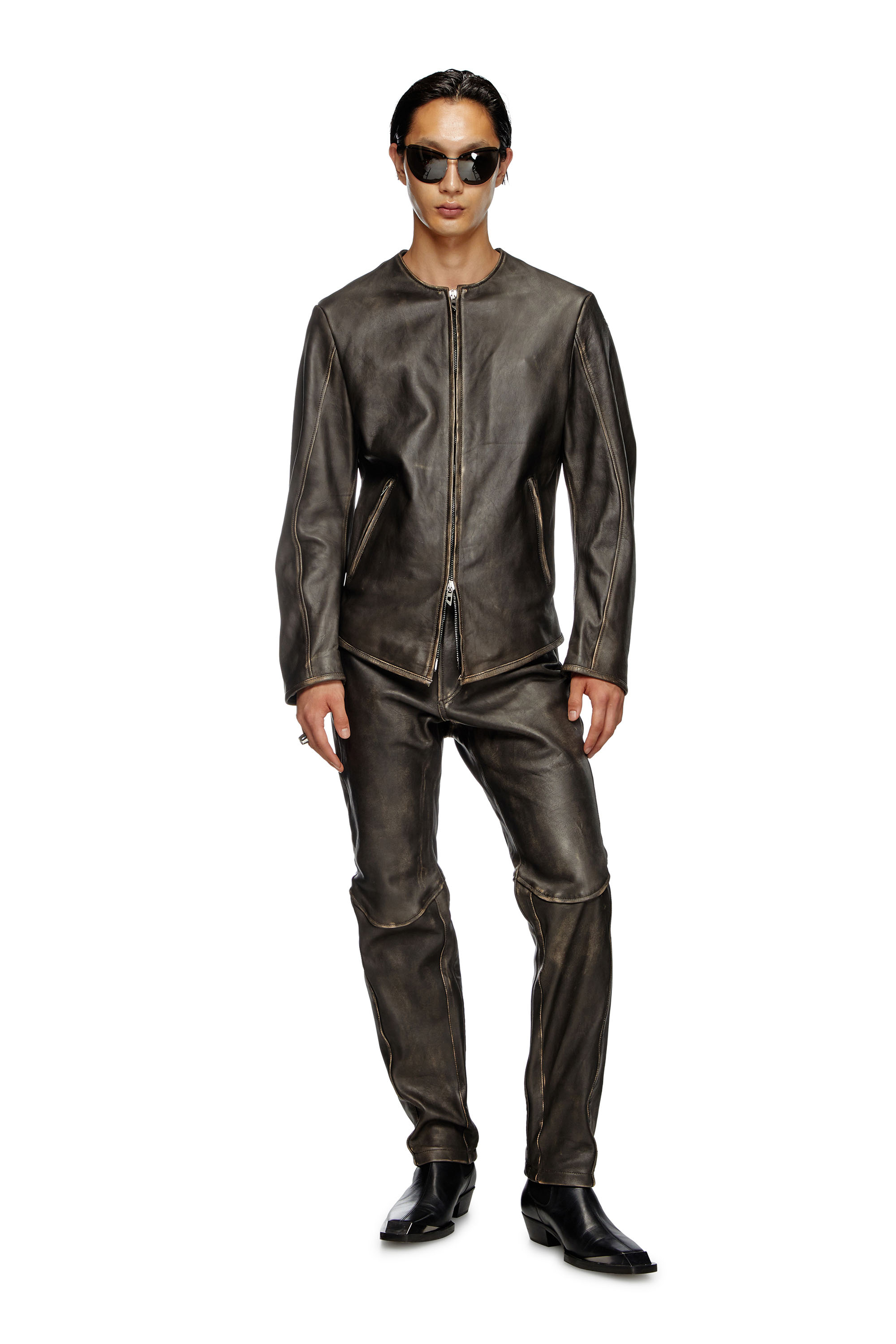 Diesel - P-NASH-LEAT, Man's Distressed leather pants in Black - 1