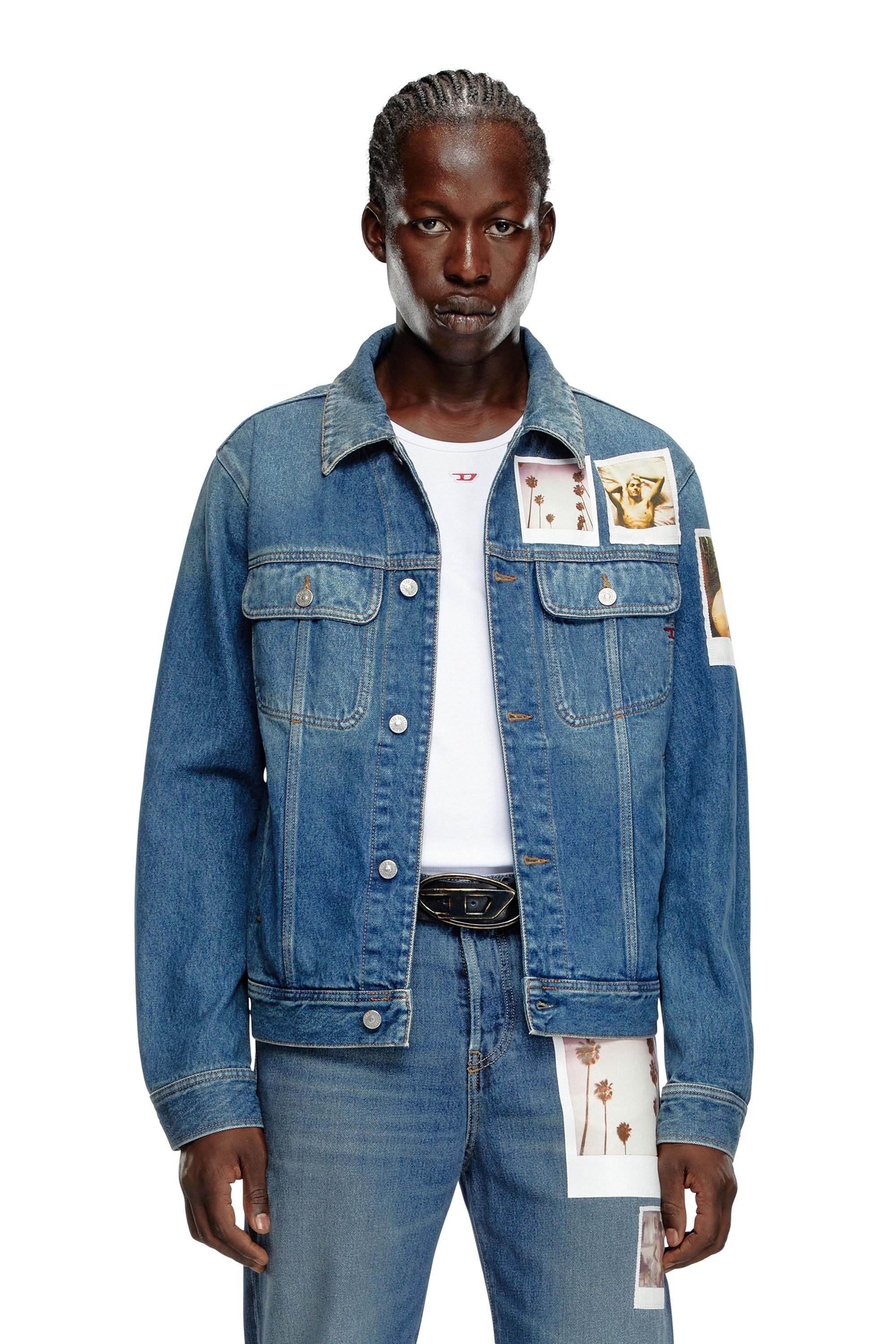 Diesel - PR-D-BARCY, Unisex Trucker jacket with polaroid patches in Blue - Image 2