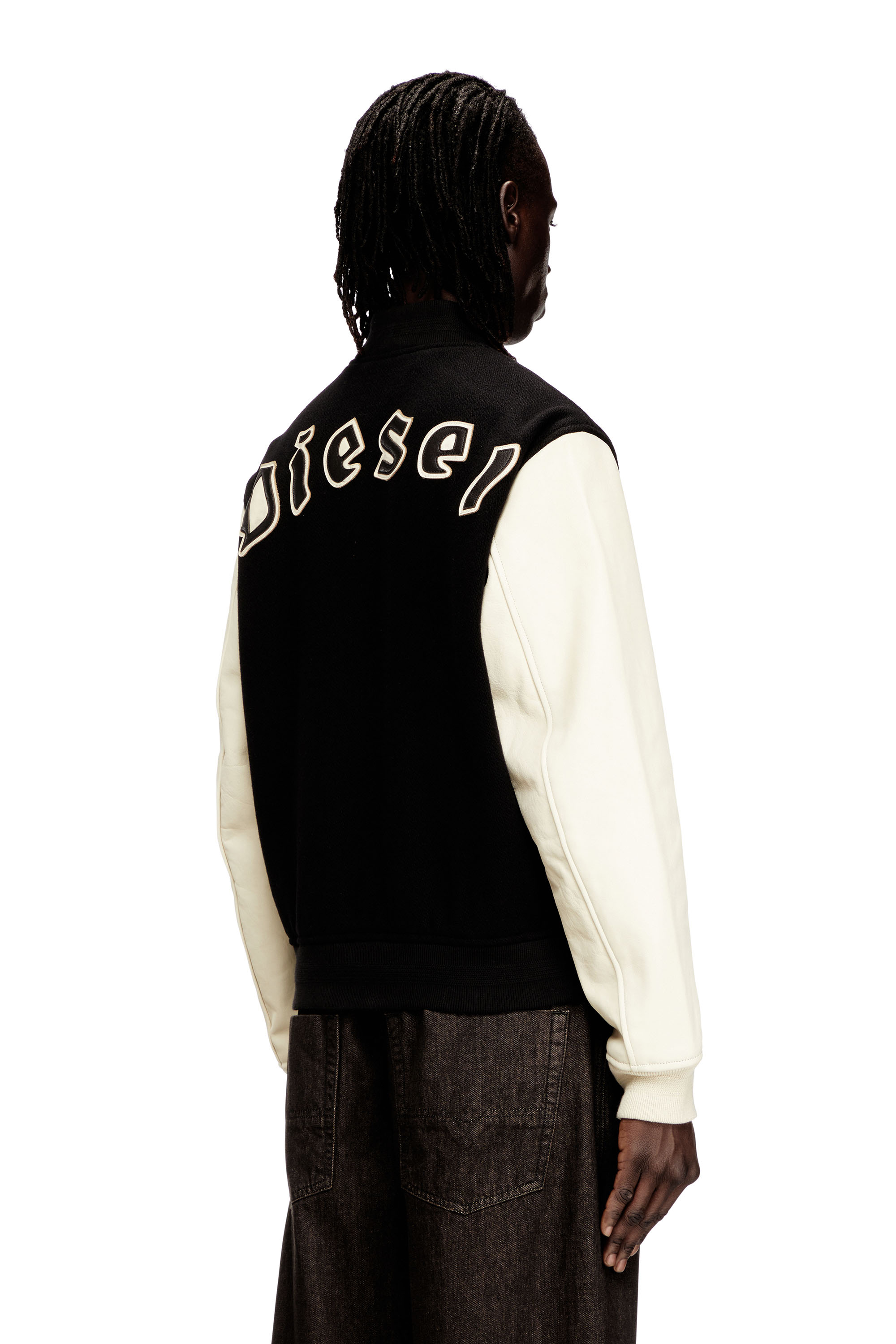 Diesel - L-ARRY-WRD, Man's Bomber jacket in wool blend and leather in null - 4