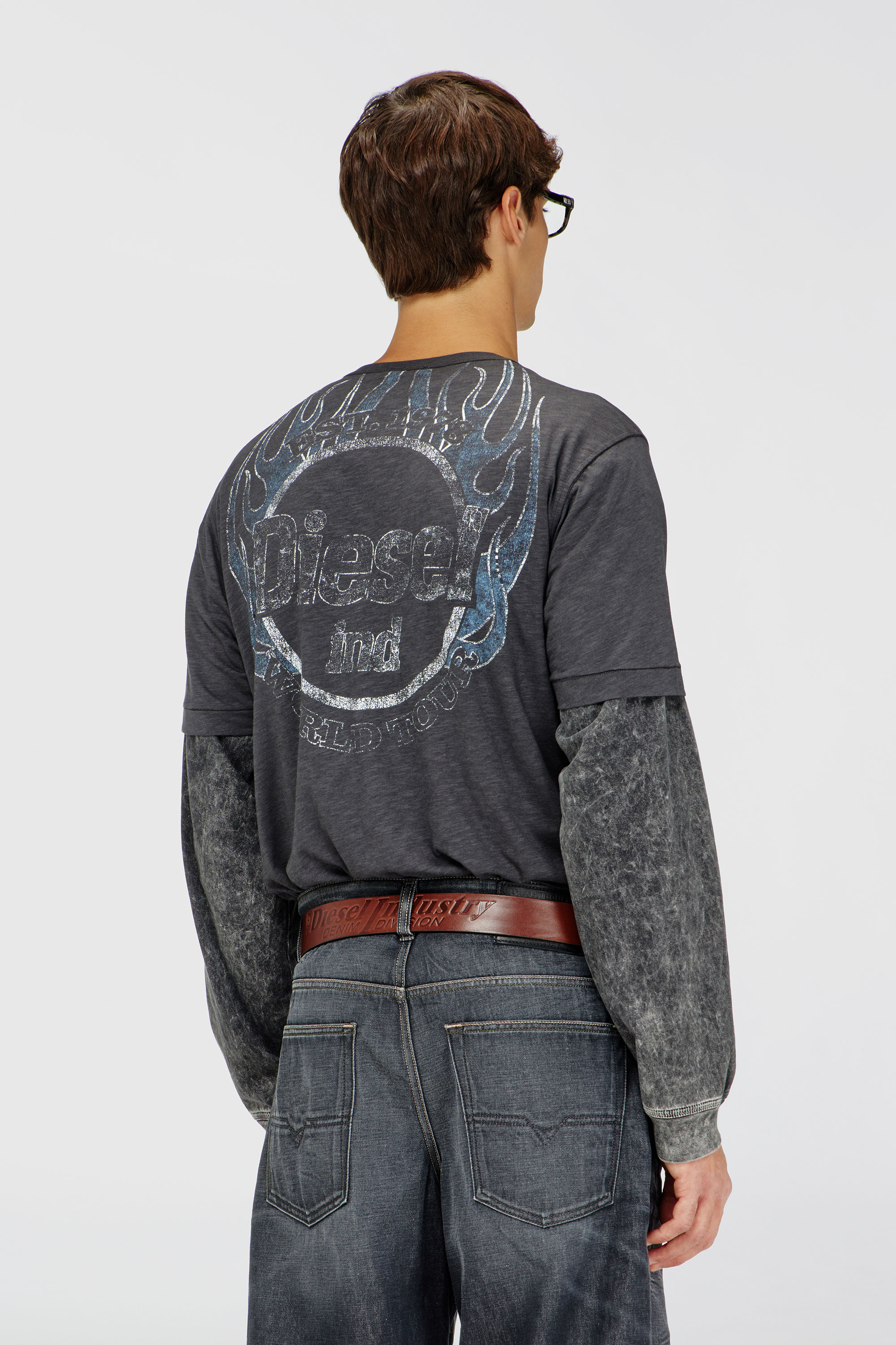 Diesel - T-ADJUST-B11, Man's T-shirt in slub jersey with crack print in Dark grey - 4