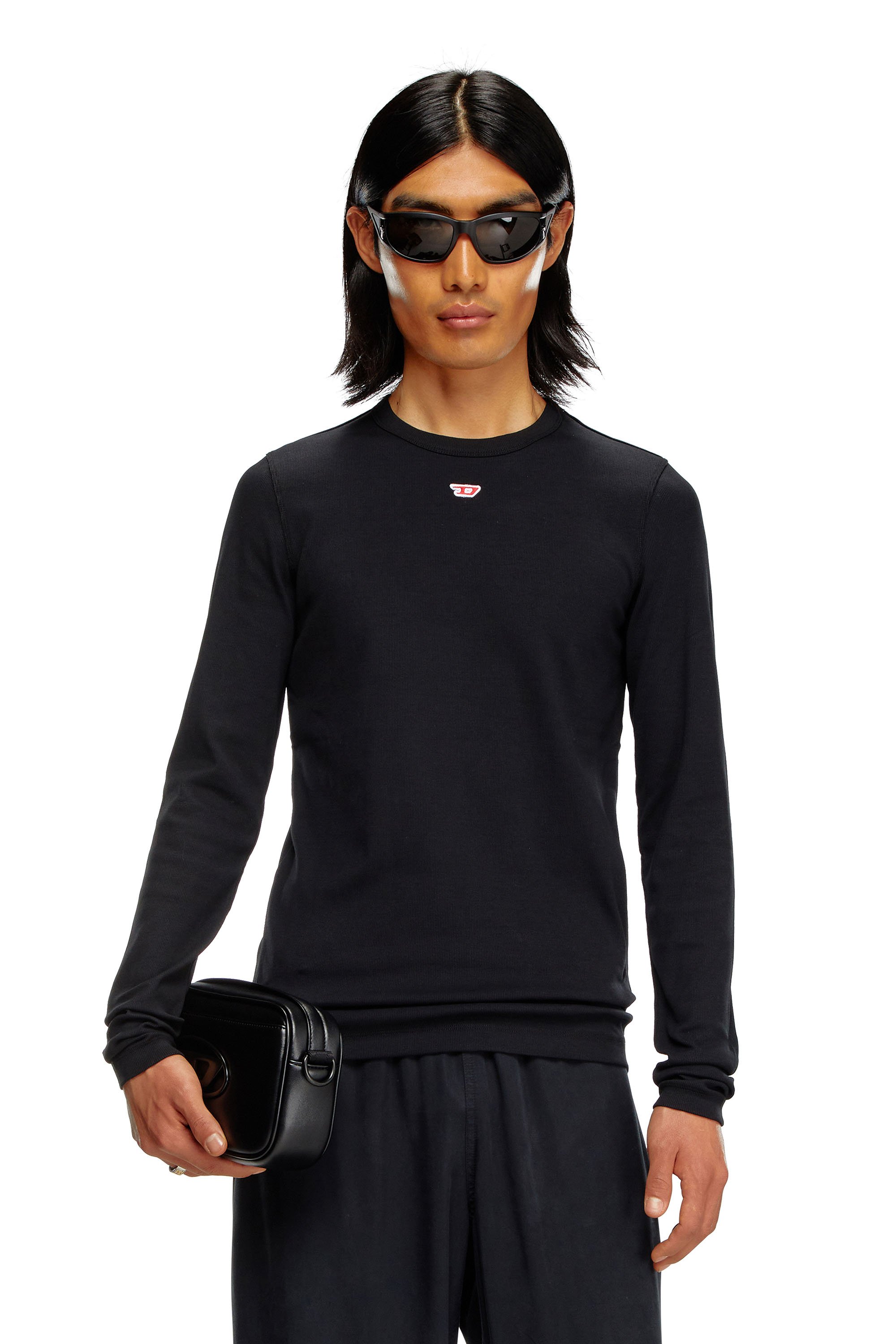 Diesel - D-RIBBER-LS-N, Man Long-sleeve T-shirt with D patch in Black - Image 1