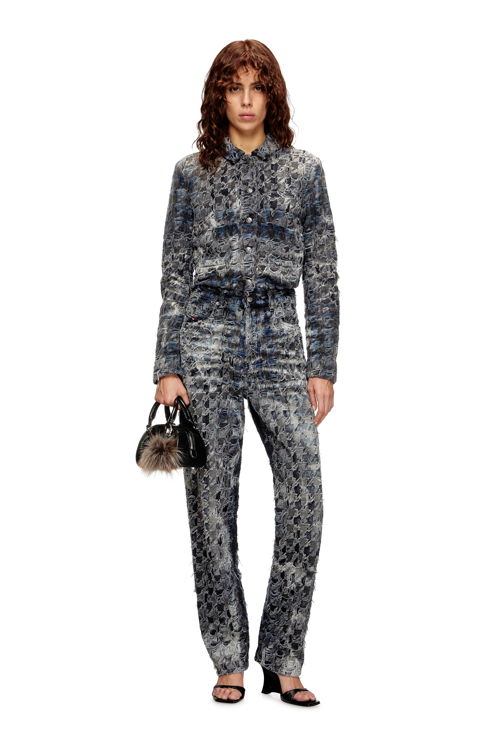 Diesel - 1DR DOME CROSSBODY, Woman's 1DR Dome-Mini bowling bag in embossed leather in Black - 1