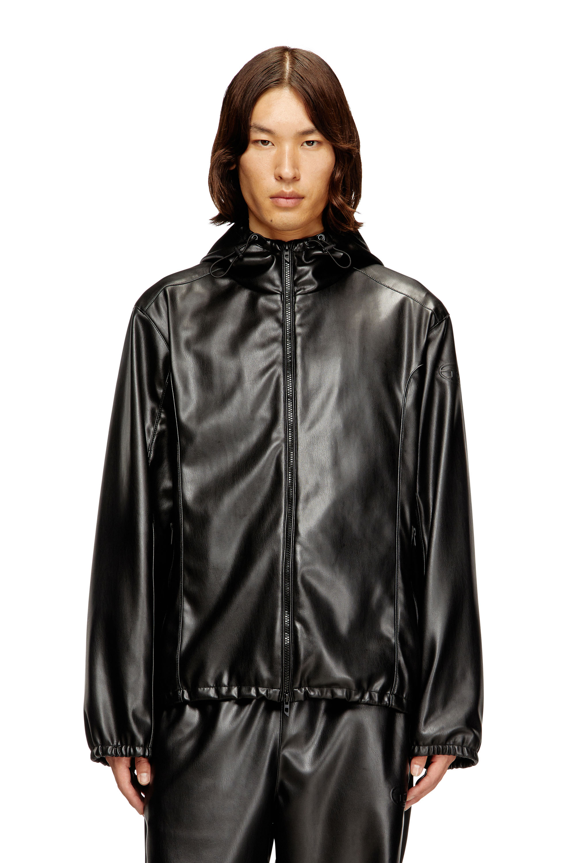 Diesel - J-HIVES-PGBX, Man's Hooded windbreaker in coated fabric in Black - 1