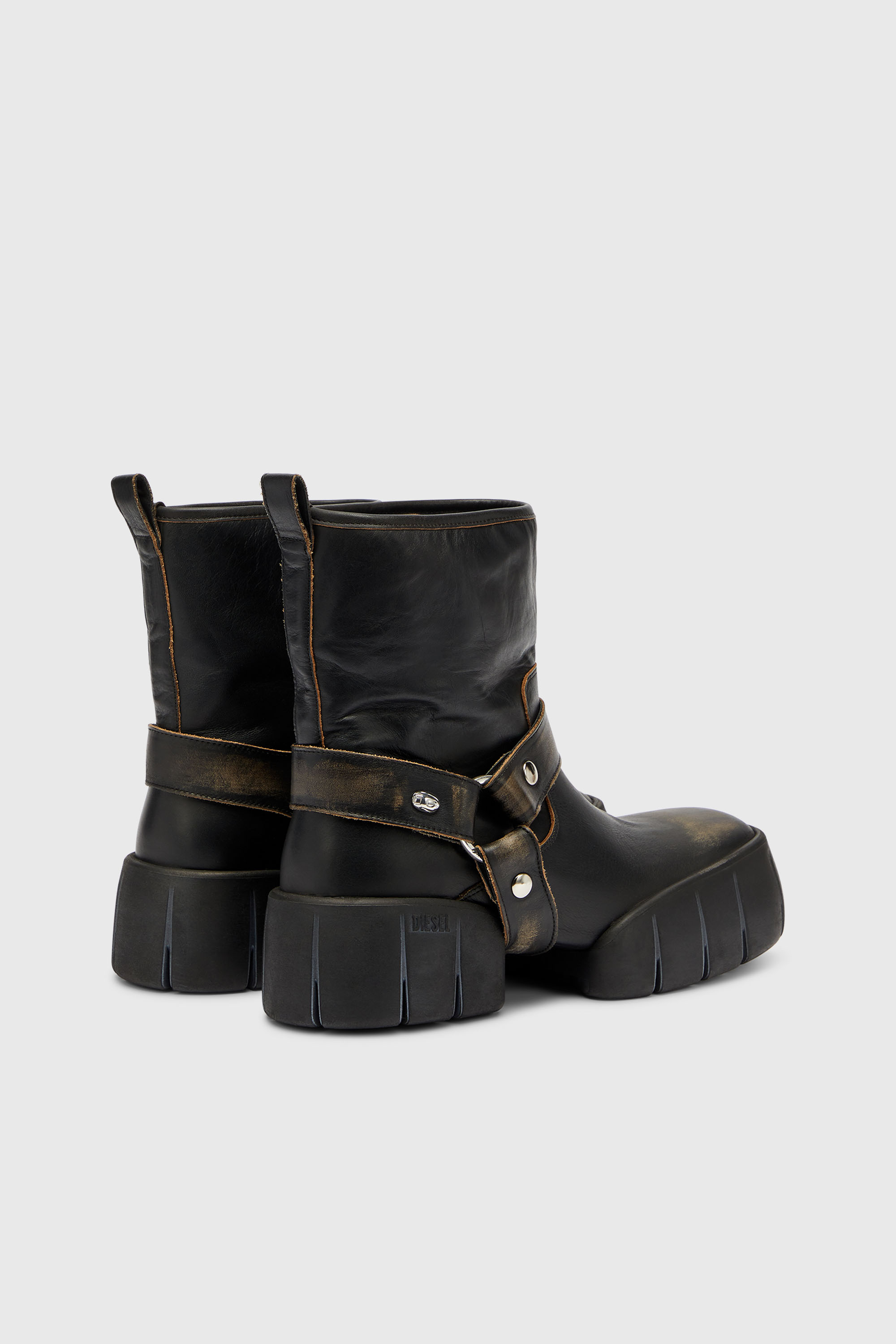 Diesel - D-TEX TU, Man's D-Tex - Biker boots in distressed leather in Dark Brown - 3