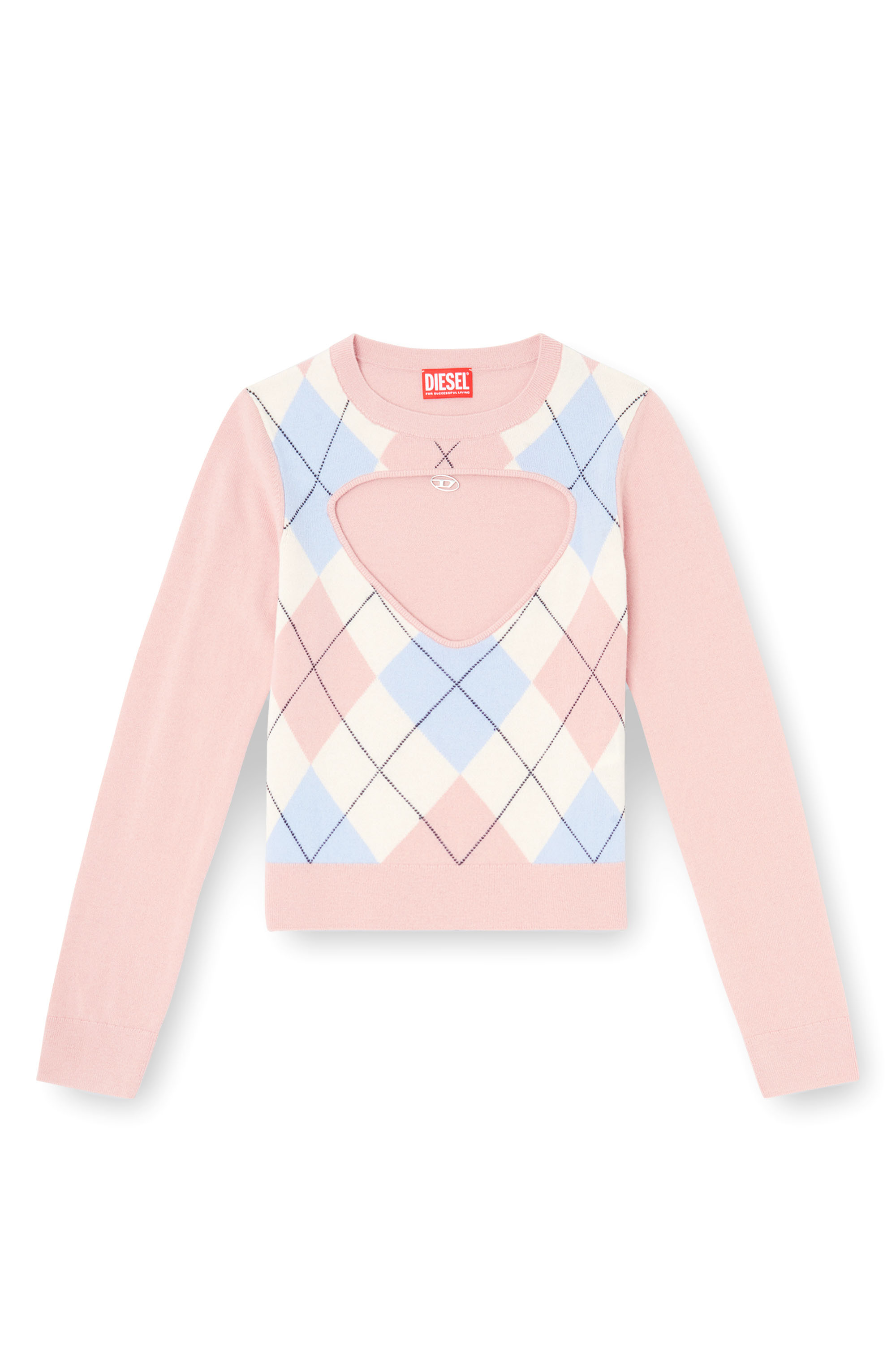 Diesel - M-ROMKO-LS, Woman's Cut-out jumper in argyle wool in Pink - 2