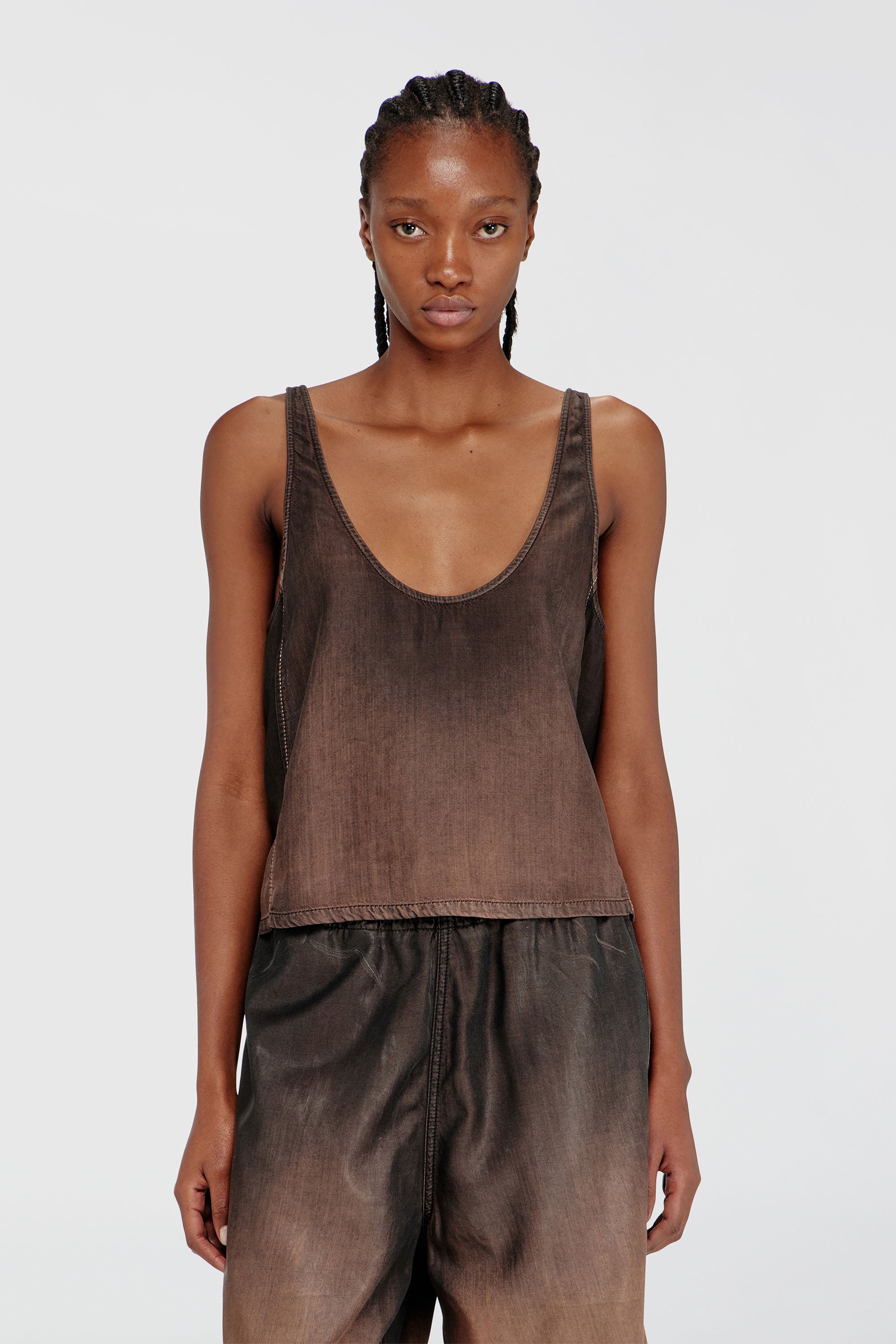 Diesel - DE-NORIAN-S, Woman's Tank top in fluid coated denim in Brown - 1