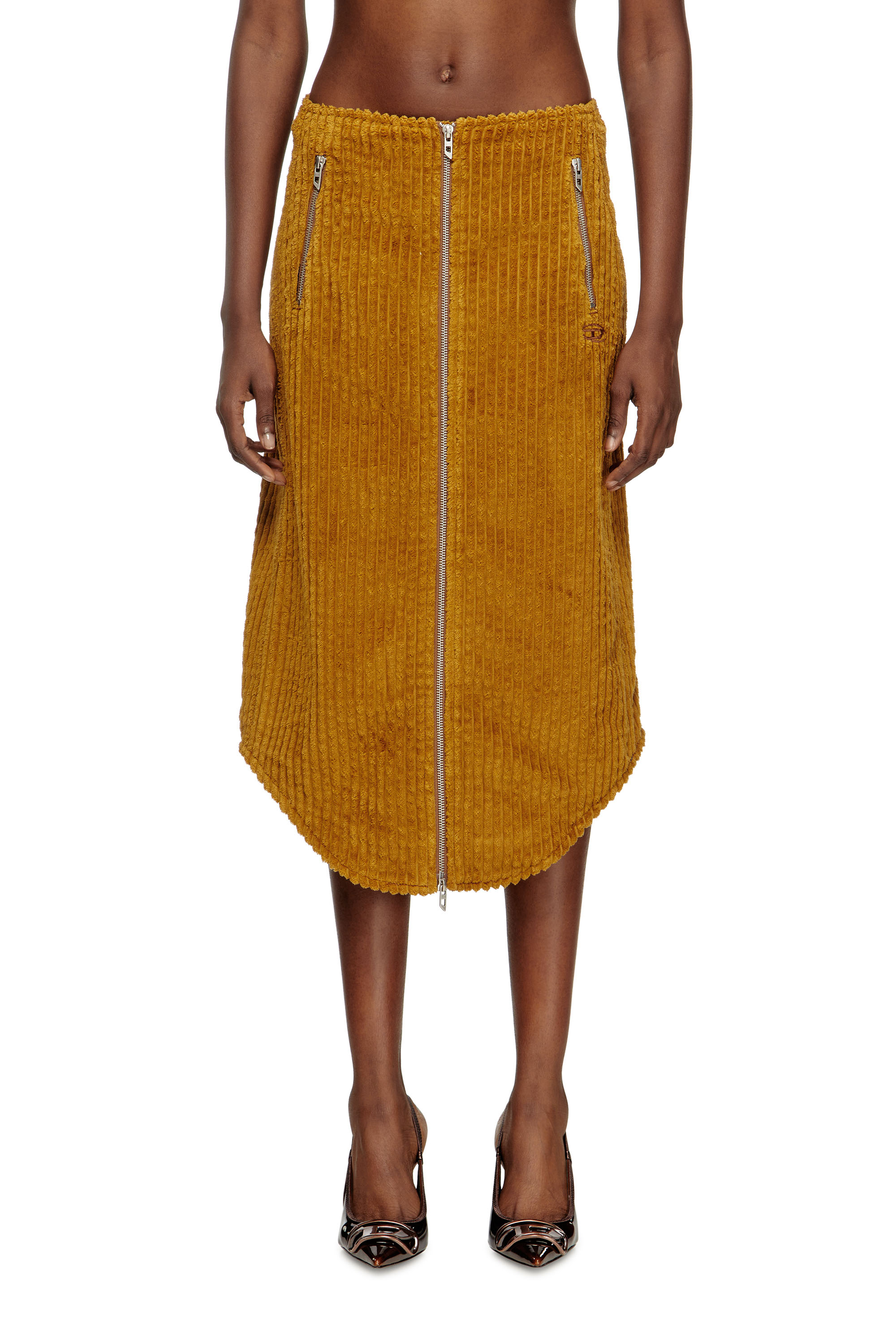 O-LLIPOP, Light Brown Diesel - O-LLIPOP, Woman's Cotton midi skirt with zipper in Light Brown - 3