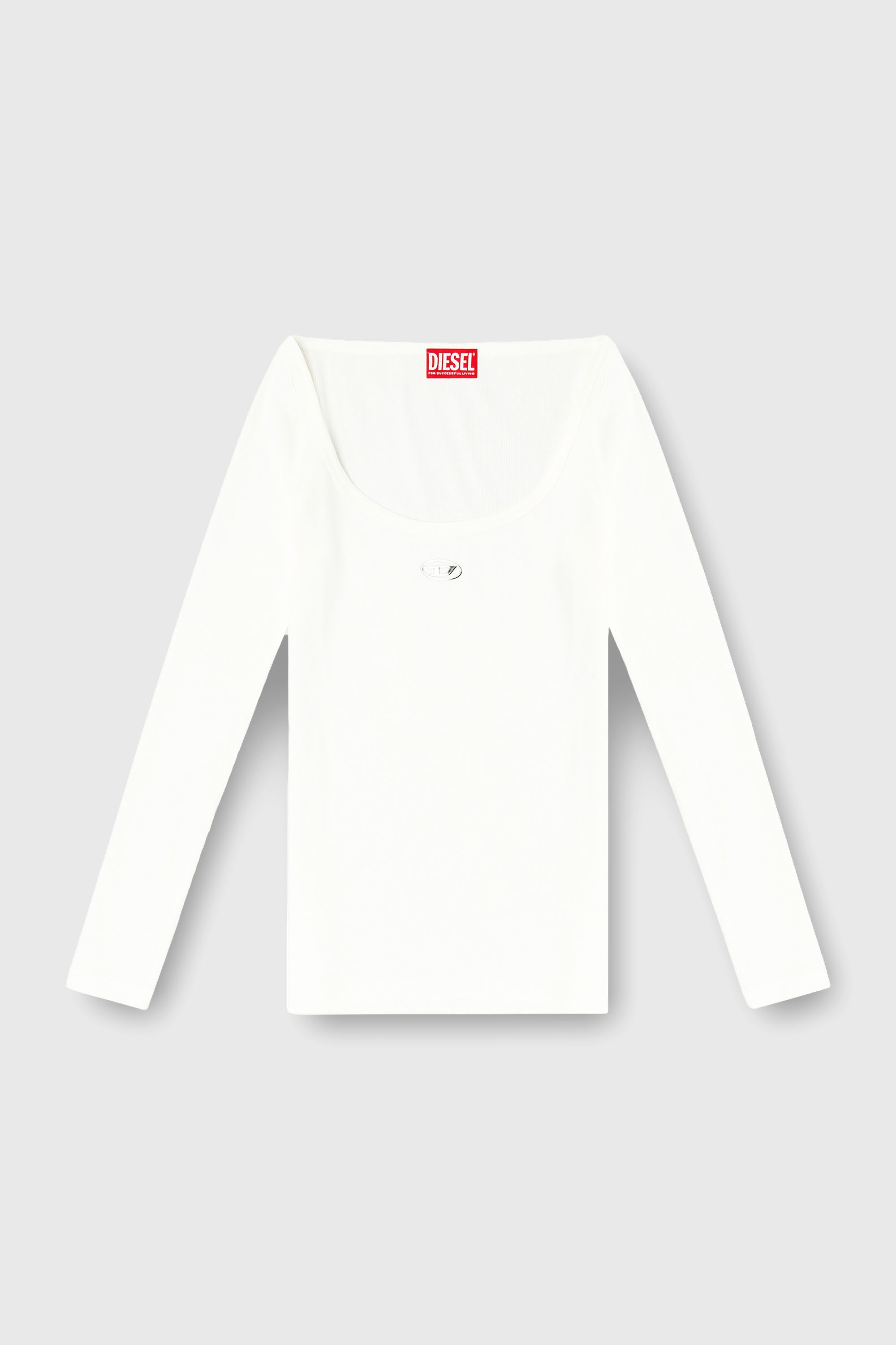 Diesel - T-BAL-OD, Woman's Long sleeve ribbed top with metallic Oval D in White - 2