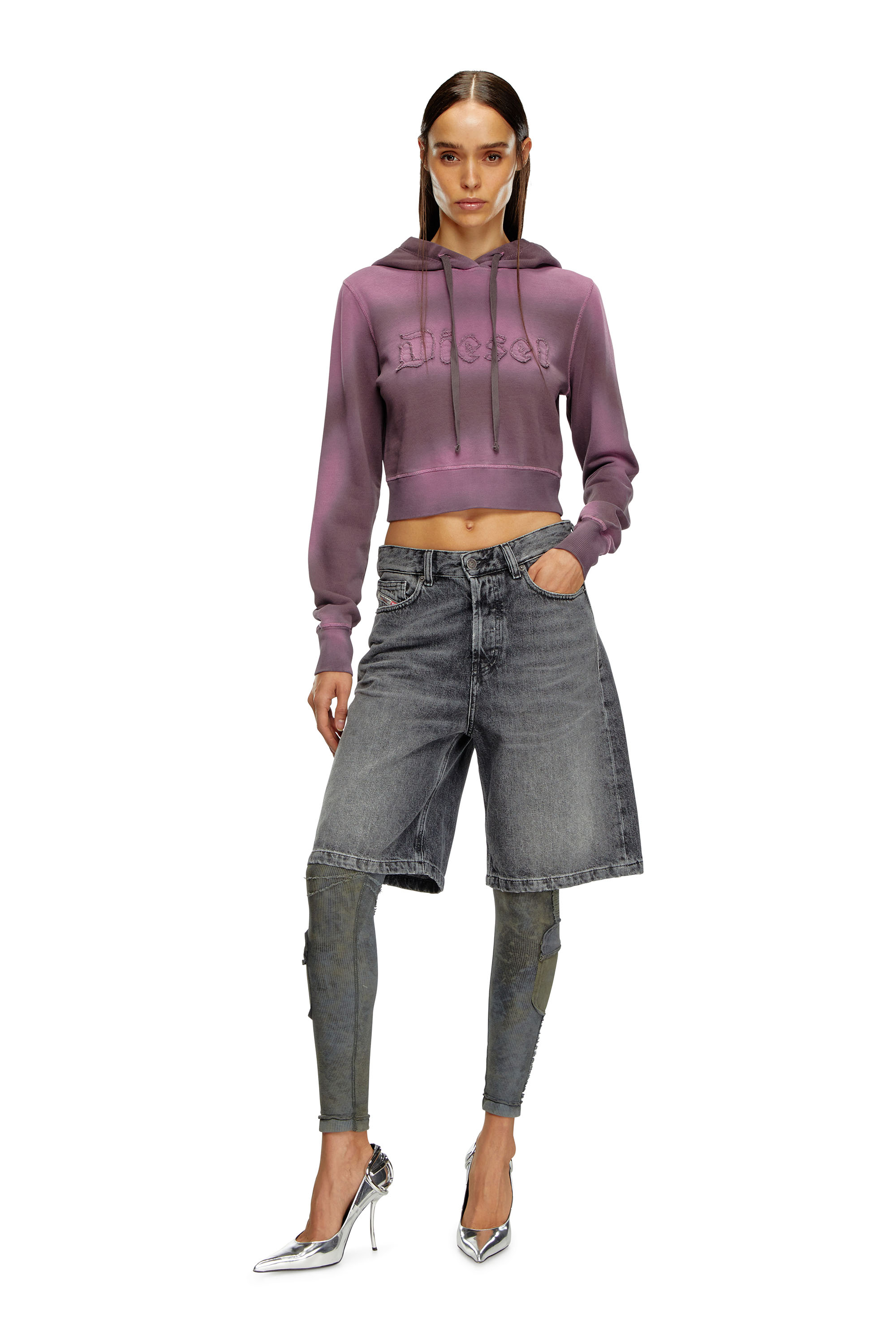Diesel - F-SLIMMY-HOOD-P1, Woman Overdyed hoodie with frayed logo in Violet - Image 2