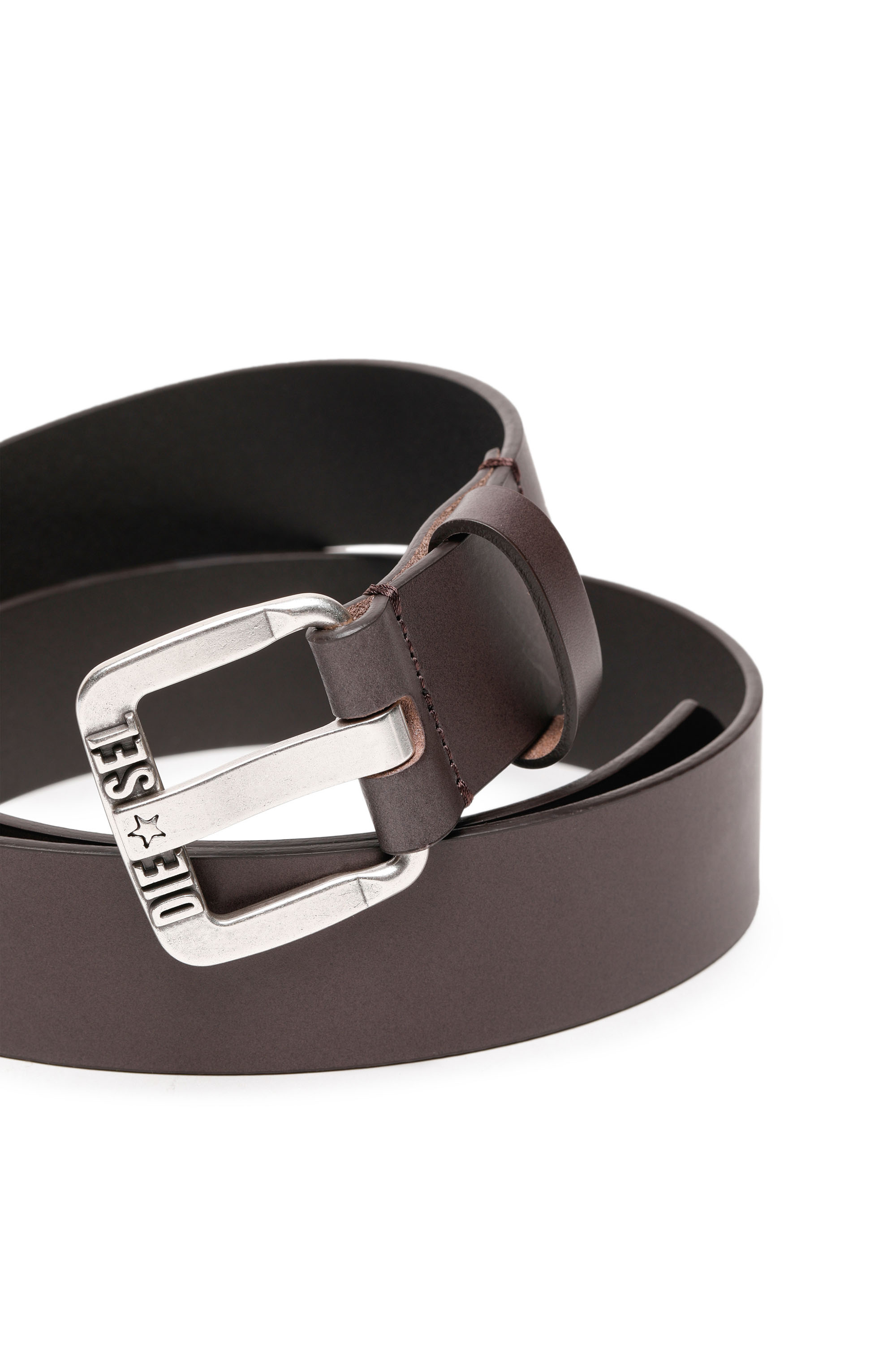 Diesel - B-STAR II, Man's 3.9cm leather belt with metal star logo buckle in Dark Brown - 2