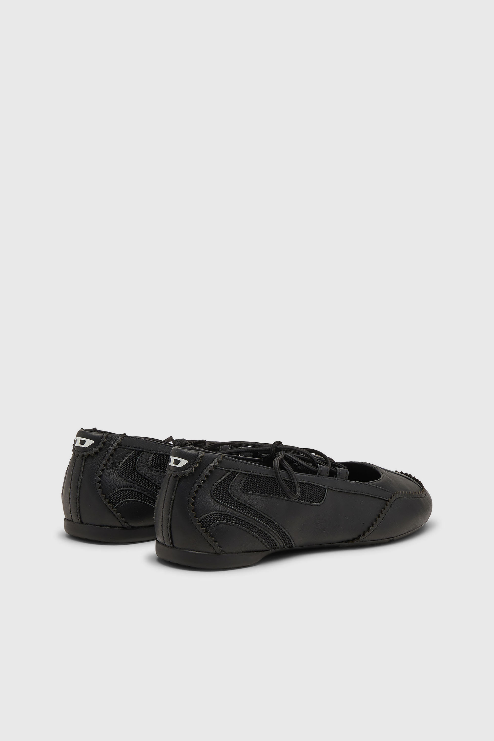 Diesel - D-MILE BALLERINA LACE UP W, Woman's D-Mile - Lace-up ballerina flats in leather and mesh in Black - 3