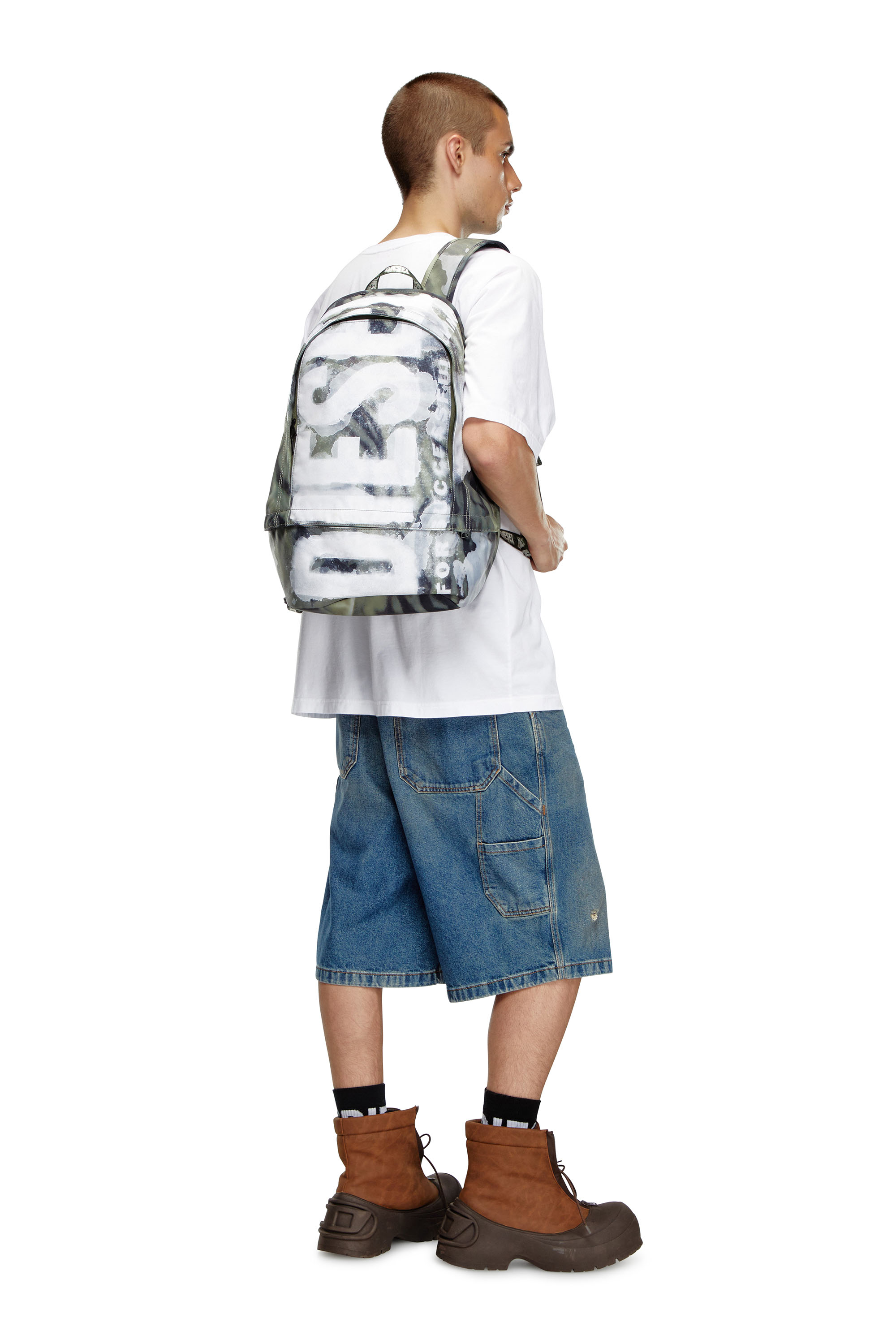 Diesel - RAVE BACKPACK X, Unisex Rave-Backpack with wet-effect camo print in Multicolor - Image 6