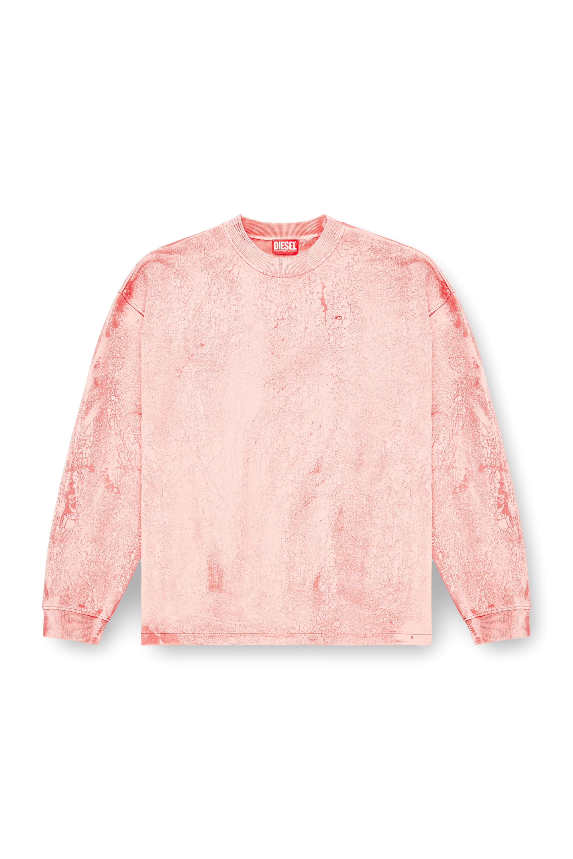 Diesel - S-BAXT-T1, Man's Cracked-effect sweatshirt with micro logo in Pink - 2