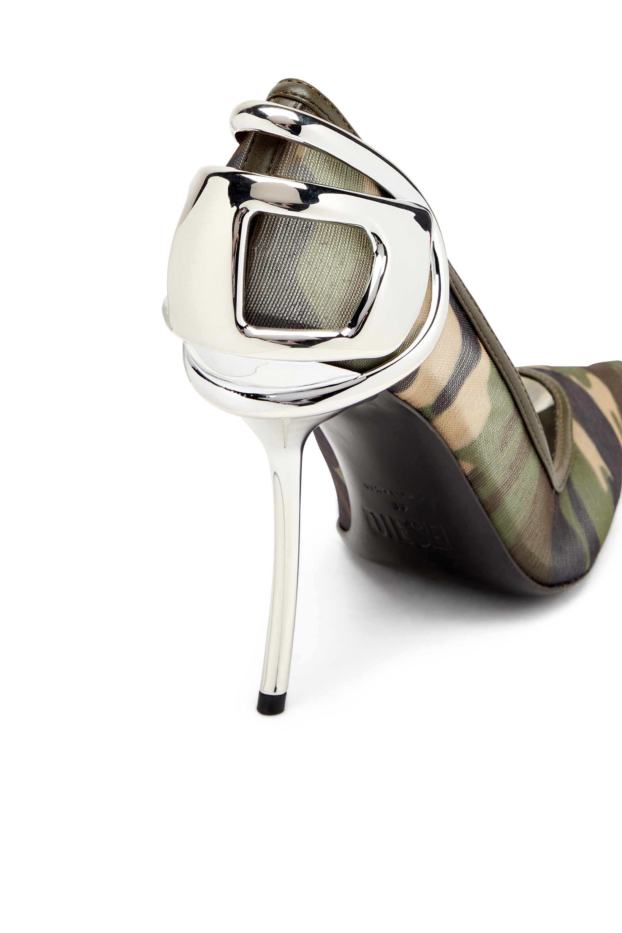 Diesel - D-TEN&HALF P, Woman's D-Ten&Half-Camo-mesh pumps with curved heel in Military Green - 5