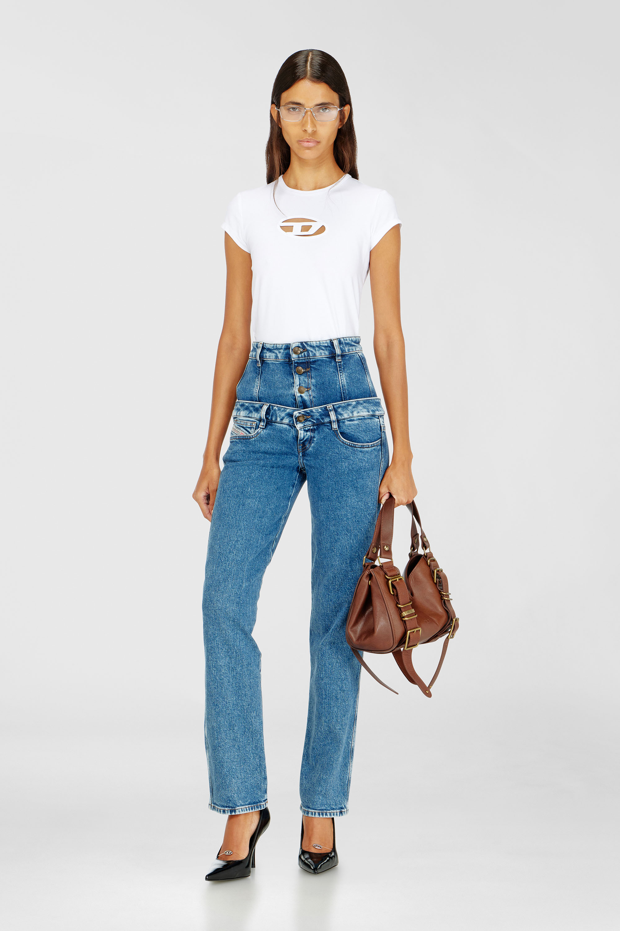 Diesel - T-ANGIE, Woman's T-shirt with Oval D logo in White - 2