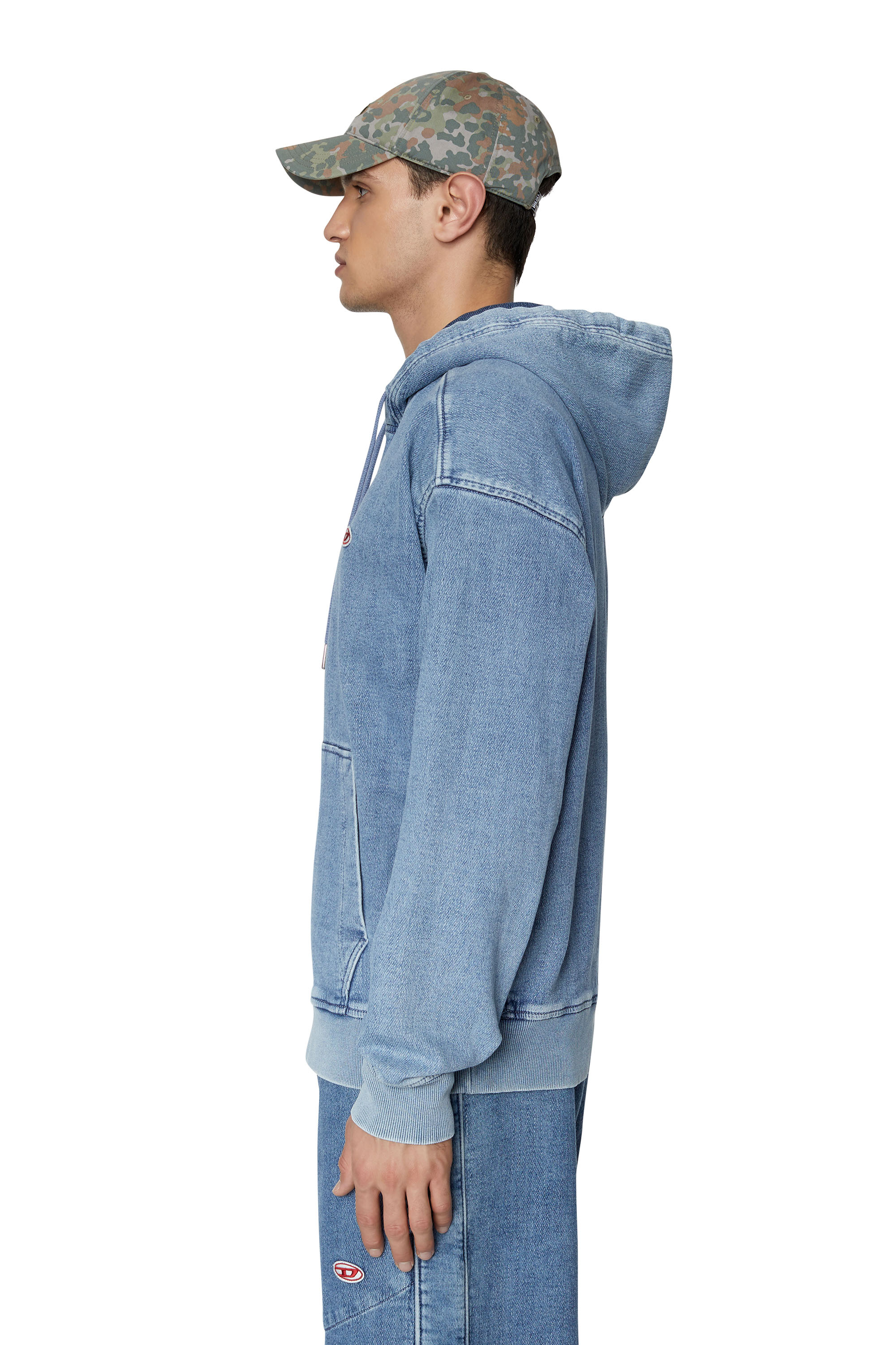 Diesel - D-UM-RIB TRACK DENIM HOODIE, Light Blue - Image 4