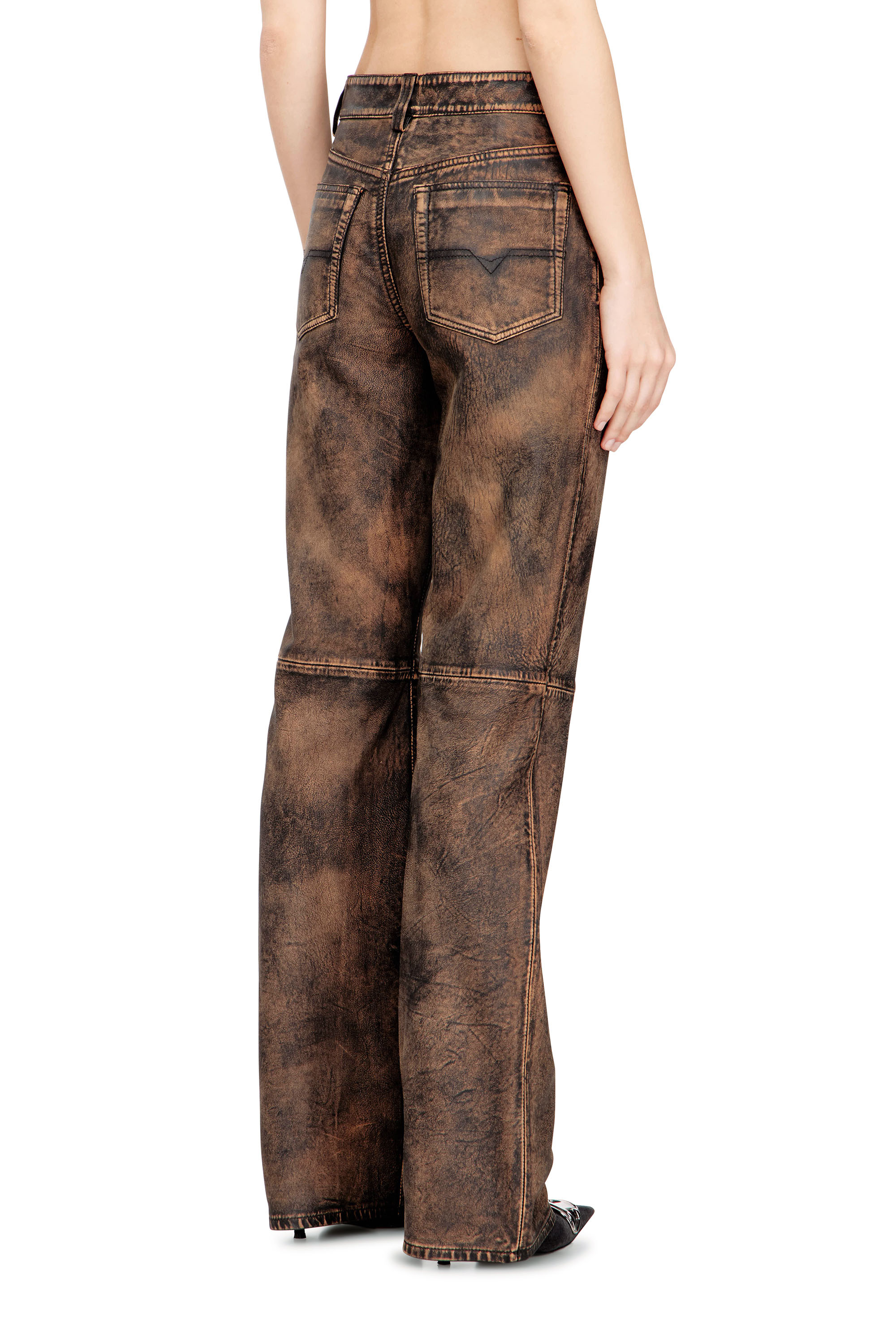 Diesel - L-YSA, Woman's Jean-cut distressed leather pants in Brown - 4