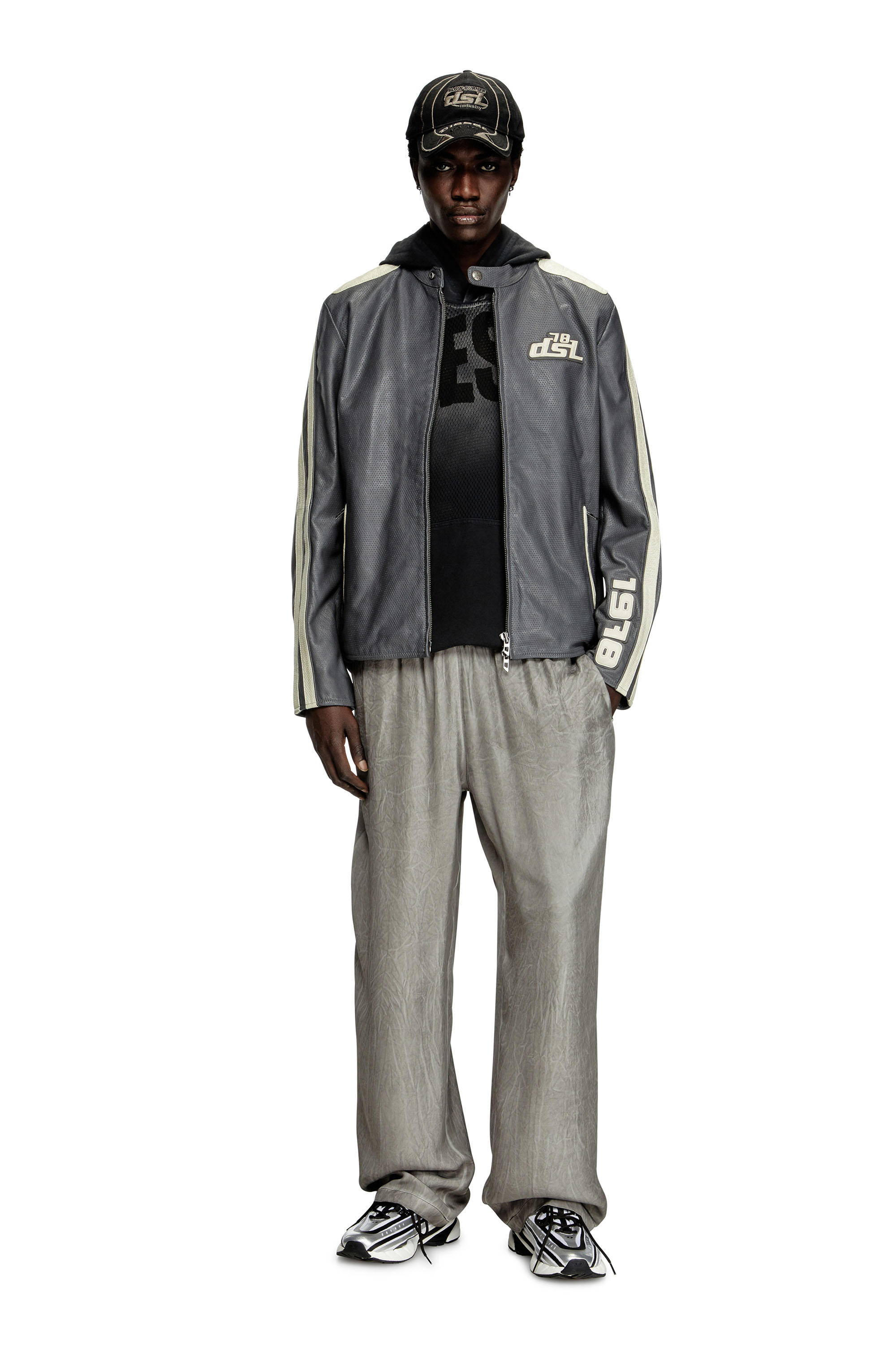 Diesel - P-LEON, Unisex's Fluid crinkled track pants in Grey - 1