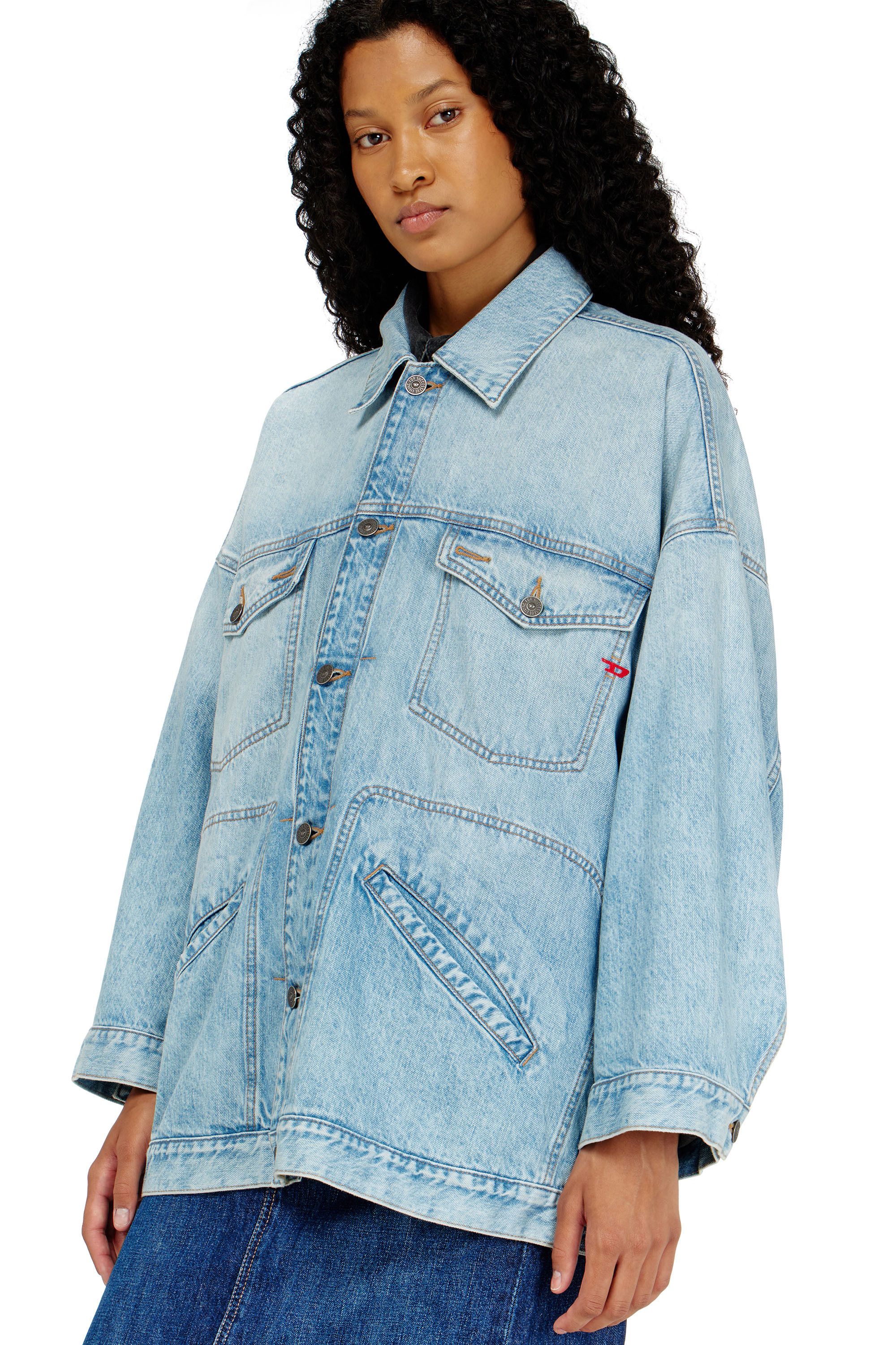 Diesel - DE-LIN, Woman's Oversized denim workwear jacket in Light Blue - 5