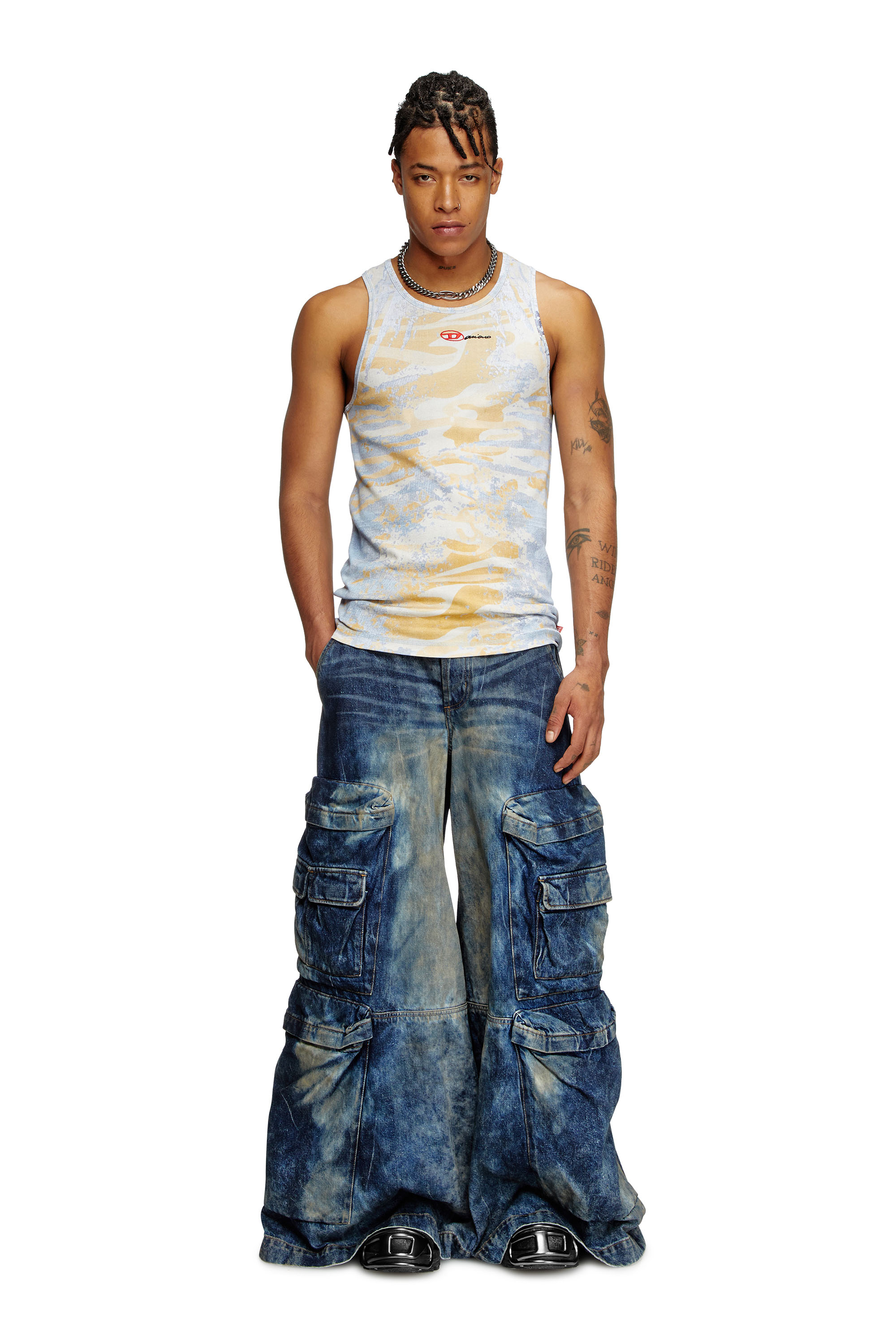 Diesel - T-LIFTY-DD, Unisex's Camo tank top in stretch cotton in Blue/Yellow - 4