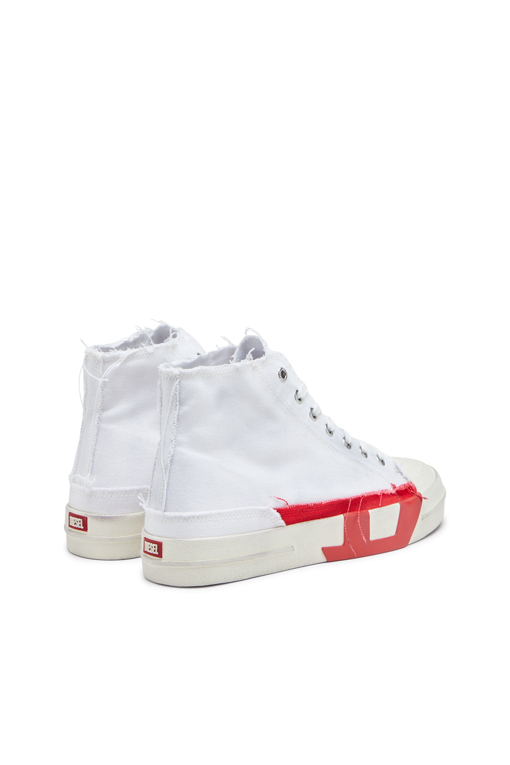 Diesel - S-D-VERSE MID, Man's S-D-Verse-Dirty-effect high-top canvas sneakers in White/Red - 3