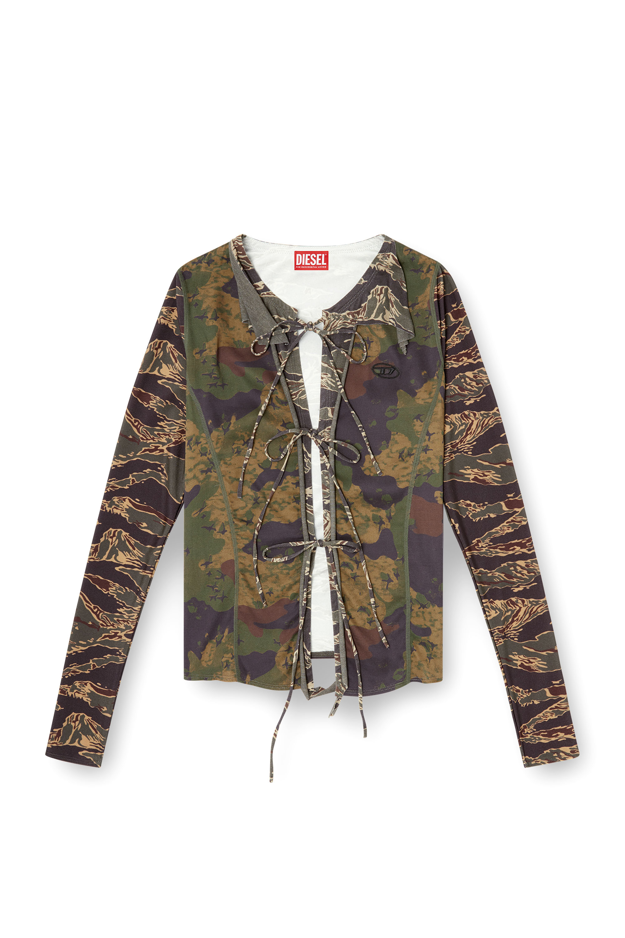 Diesel - T-AFRY, Woman's Tie cardigan with mixed camo prints in Military Green - 2