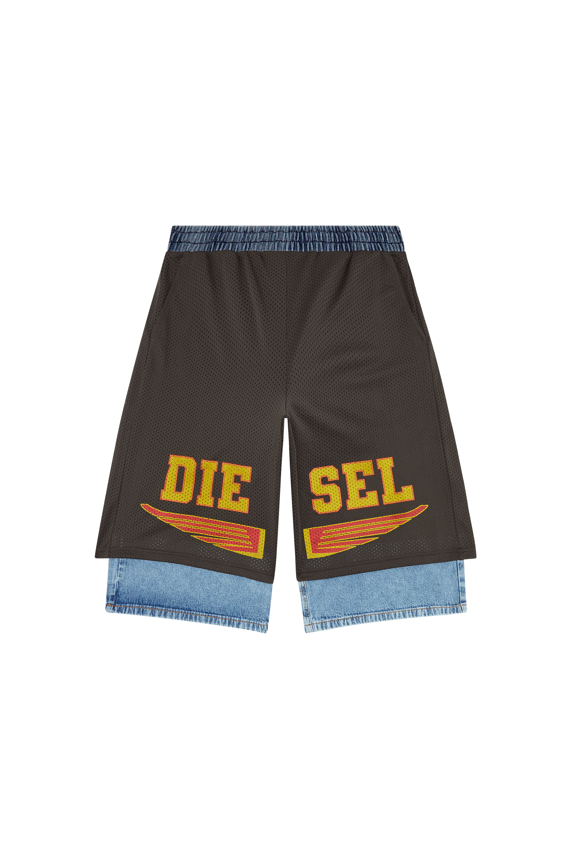 Diesel - P-ECKY, Man Wide-leg shorts in jersey, mesh and denim in Grey - Image 3
