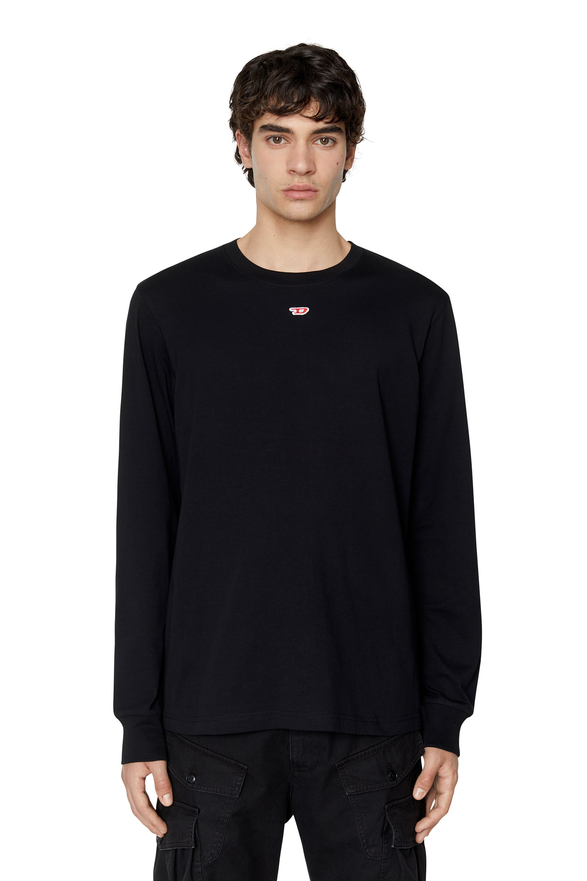 Diesel - T-JUST-LS-D, Man Long-sleeve T-shirt with D patch in Black - Image 1