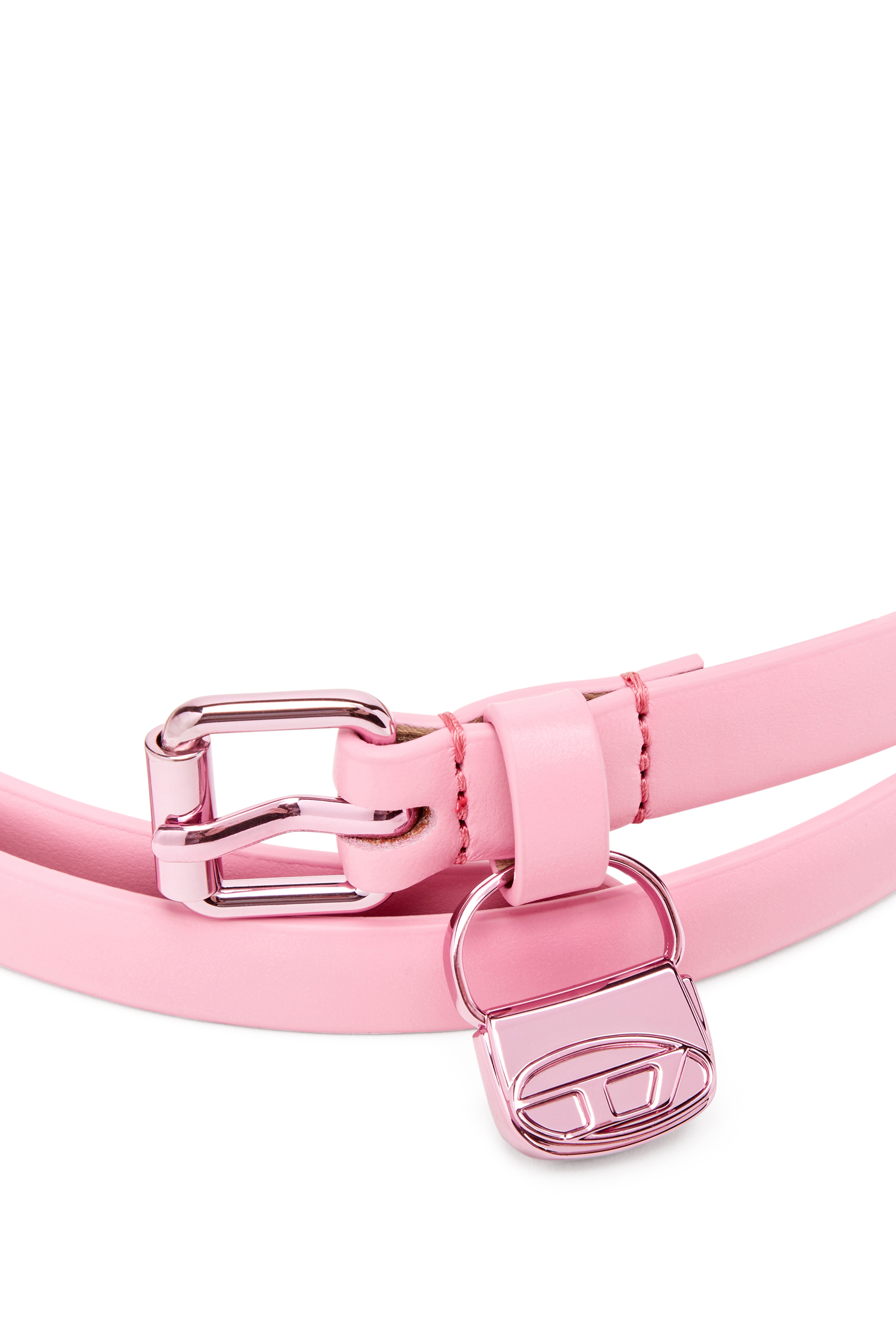 Diesel - B-CHARM HIP, Woman's 1.4cm Slim leather belt with 1DR bag charm in Pink - 3