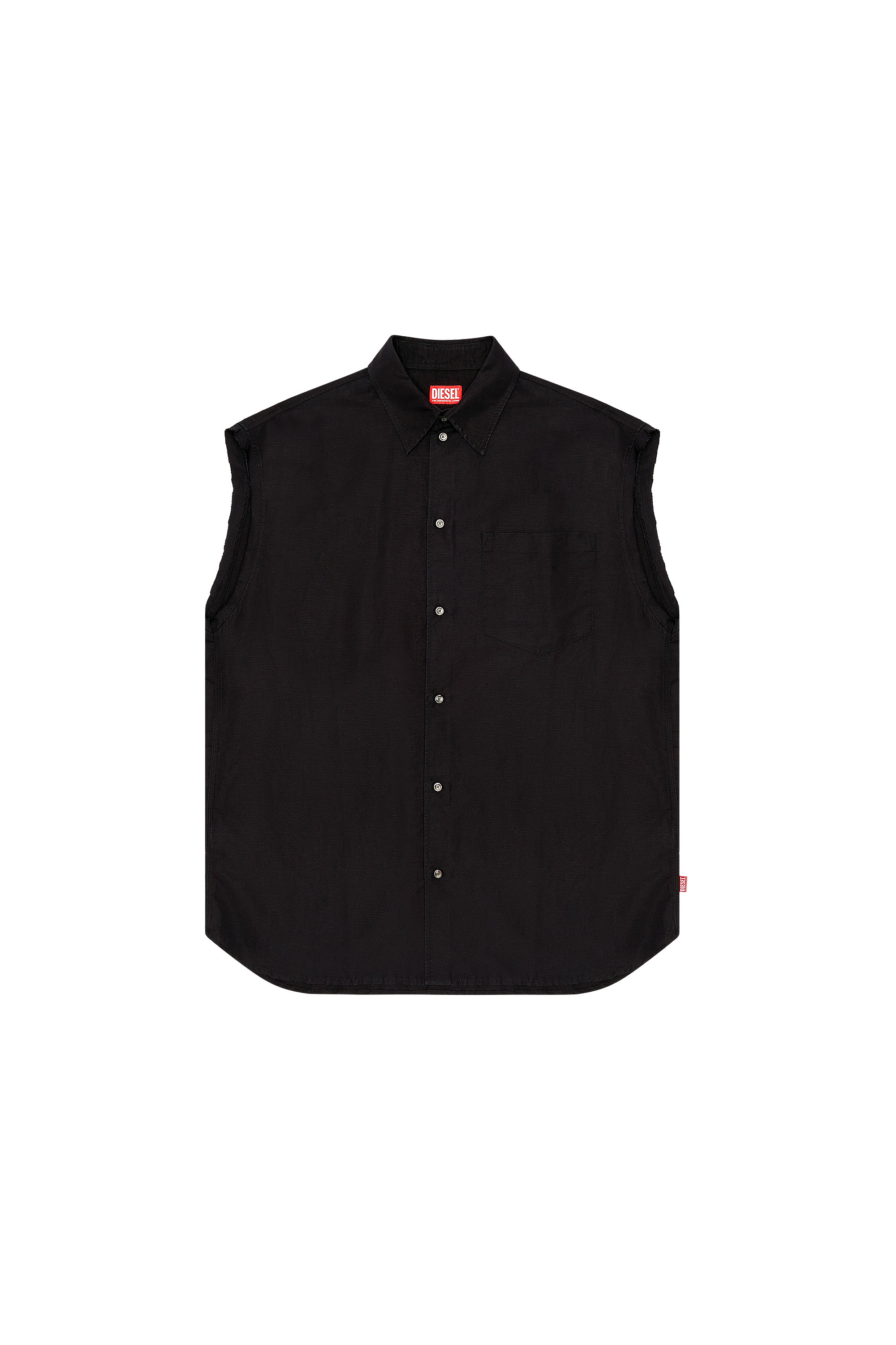 Diesel - S-SIMENS, Man Sleeveless shirt in linen blend in Black - Image 3