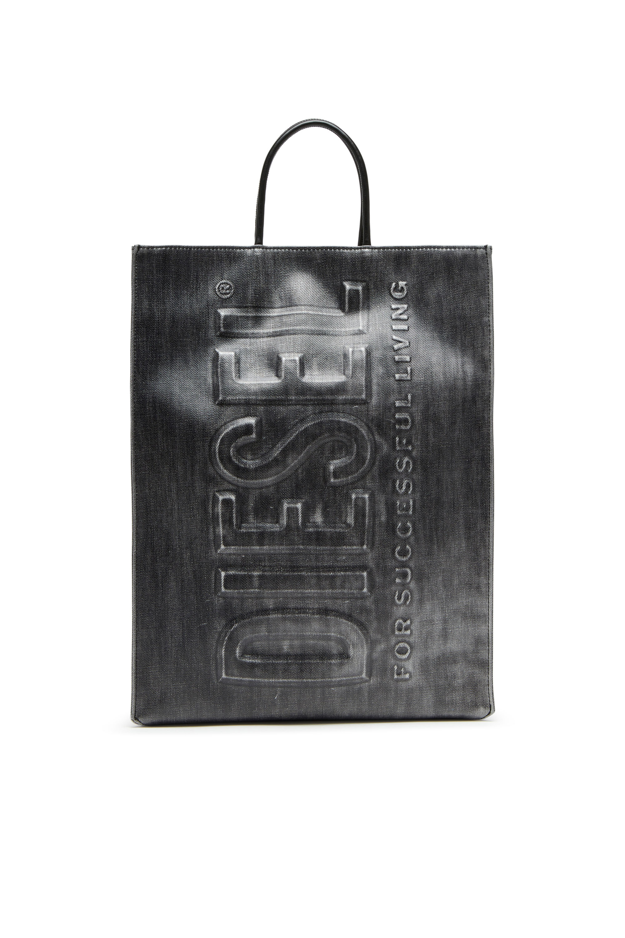 Diesel - DSL 3D SHOPPER L X, Man Dsl 3D L-Large tote bag in coated solarised denim in Black - Image 1