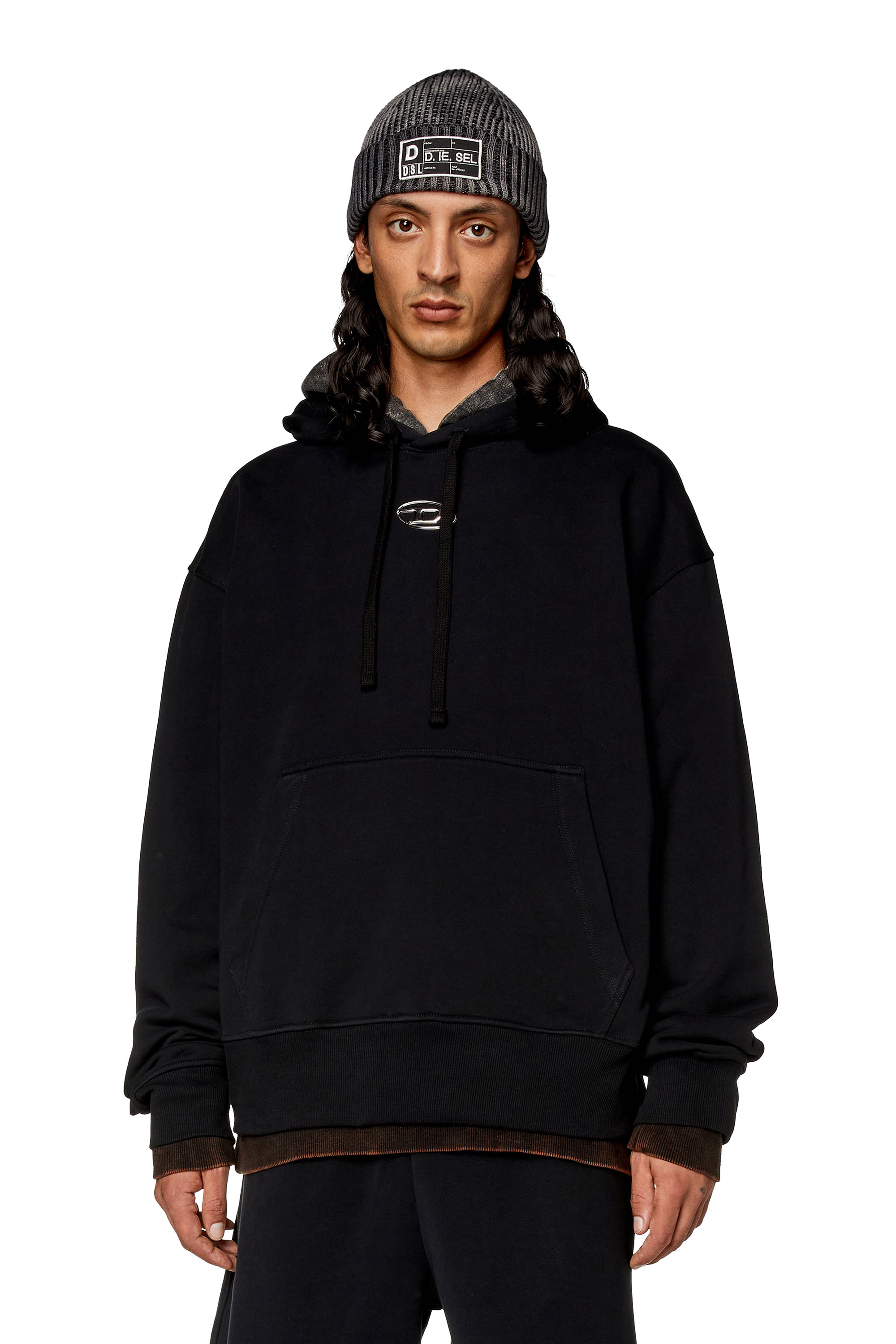 Diesel - S-MACS-HOOD-OD, Man's Hoodie with metallic logo in Black - 1