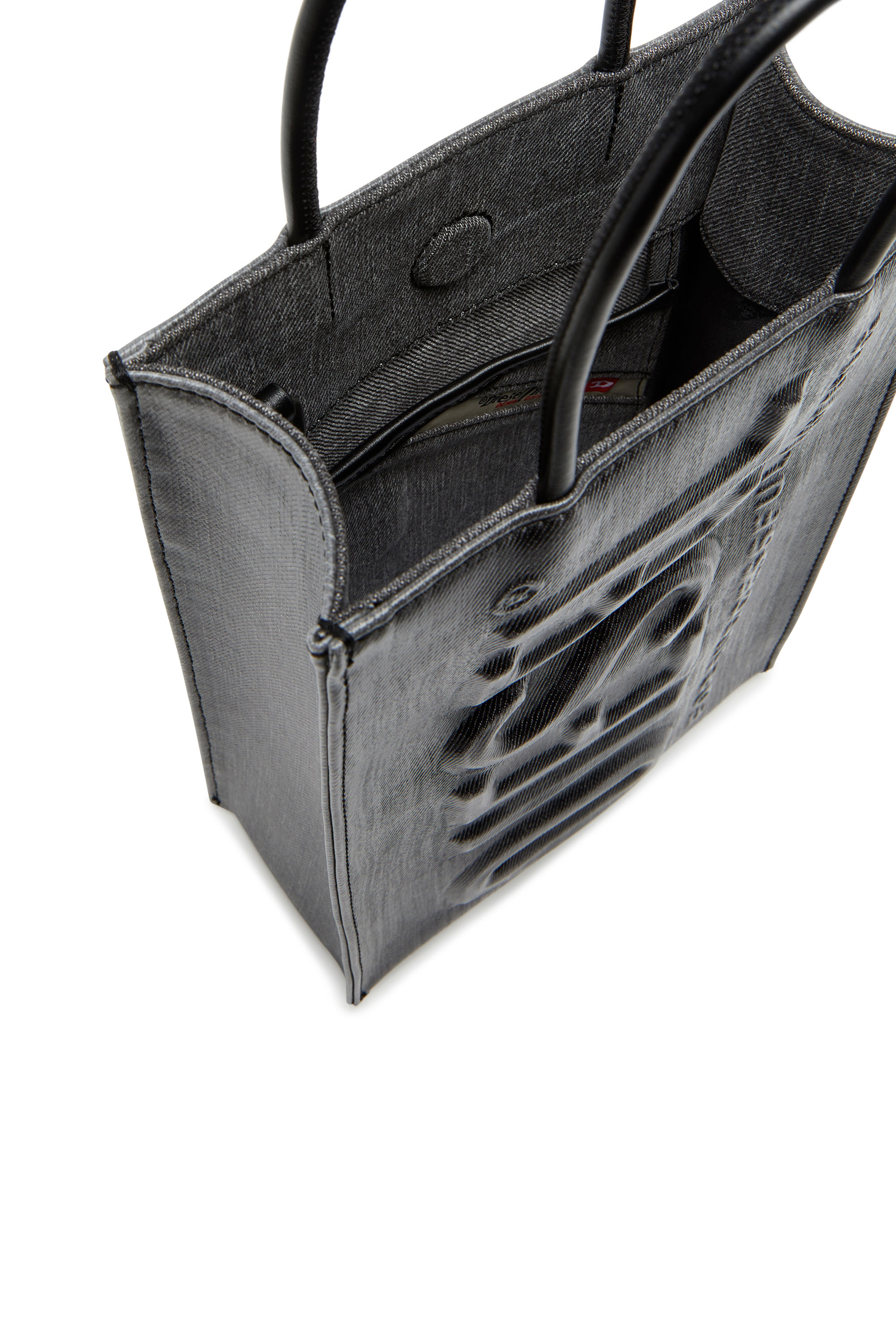 Diesel - DSL 3D SHOPPER M X, Man Dsl 3D M-Tote bag in coated solarised denim in Black - Image 4