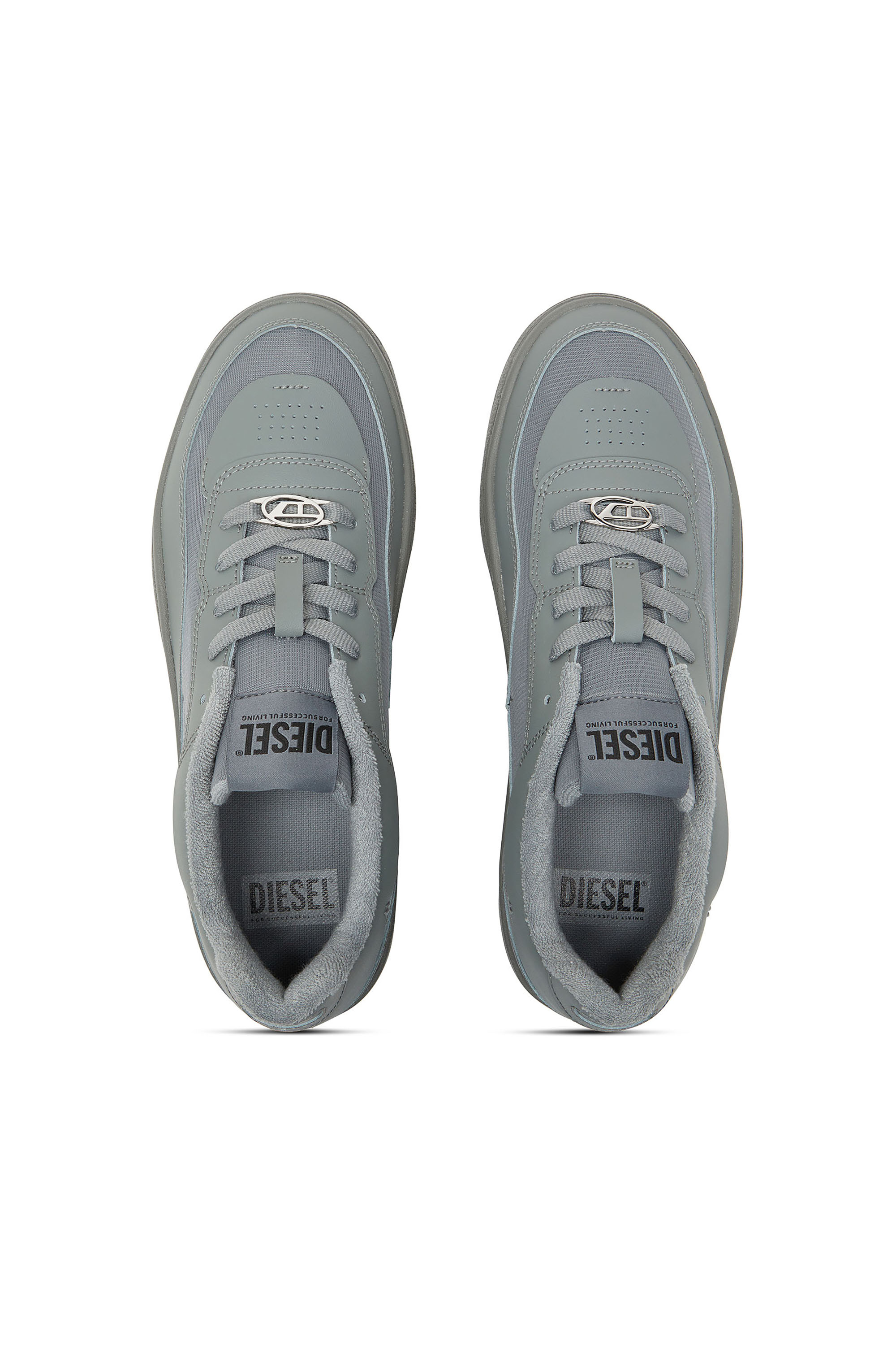 Diesel - S-OVAL SKATE LOW, Man's S-Oval Skate-Fabric-panelled leather sneakers in Grey - 4