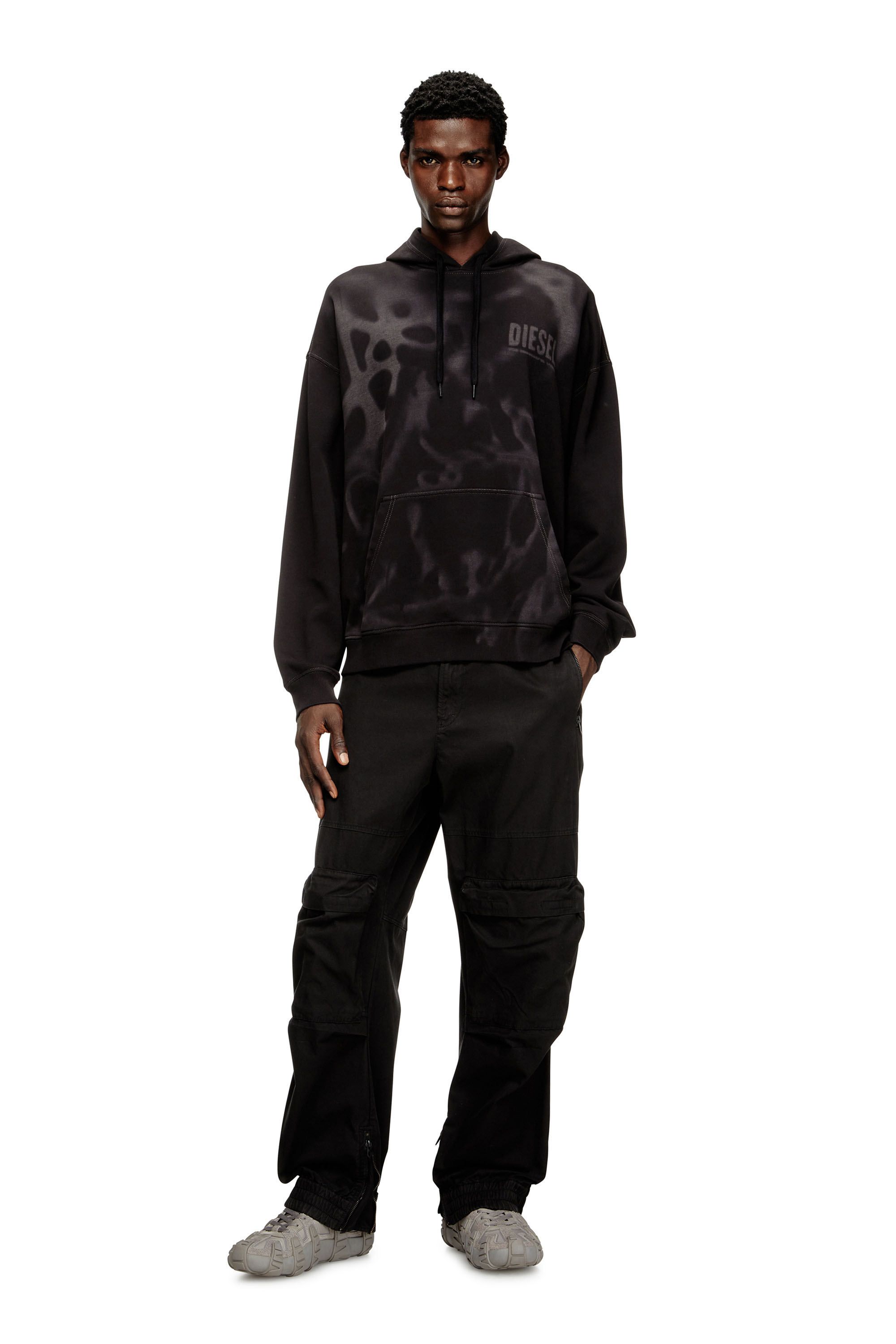 Diesel - S-BOXT-HOOD-V2, Man's Cotton hoodie with lasered prints in Black - 1