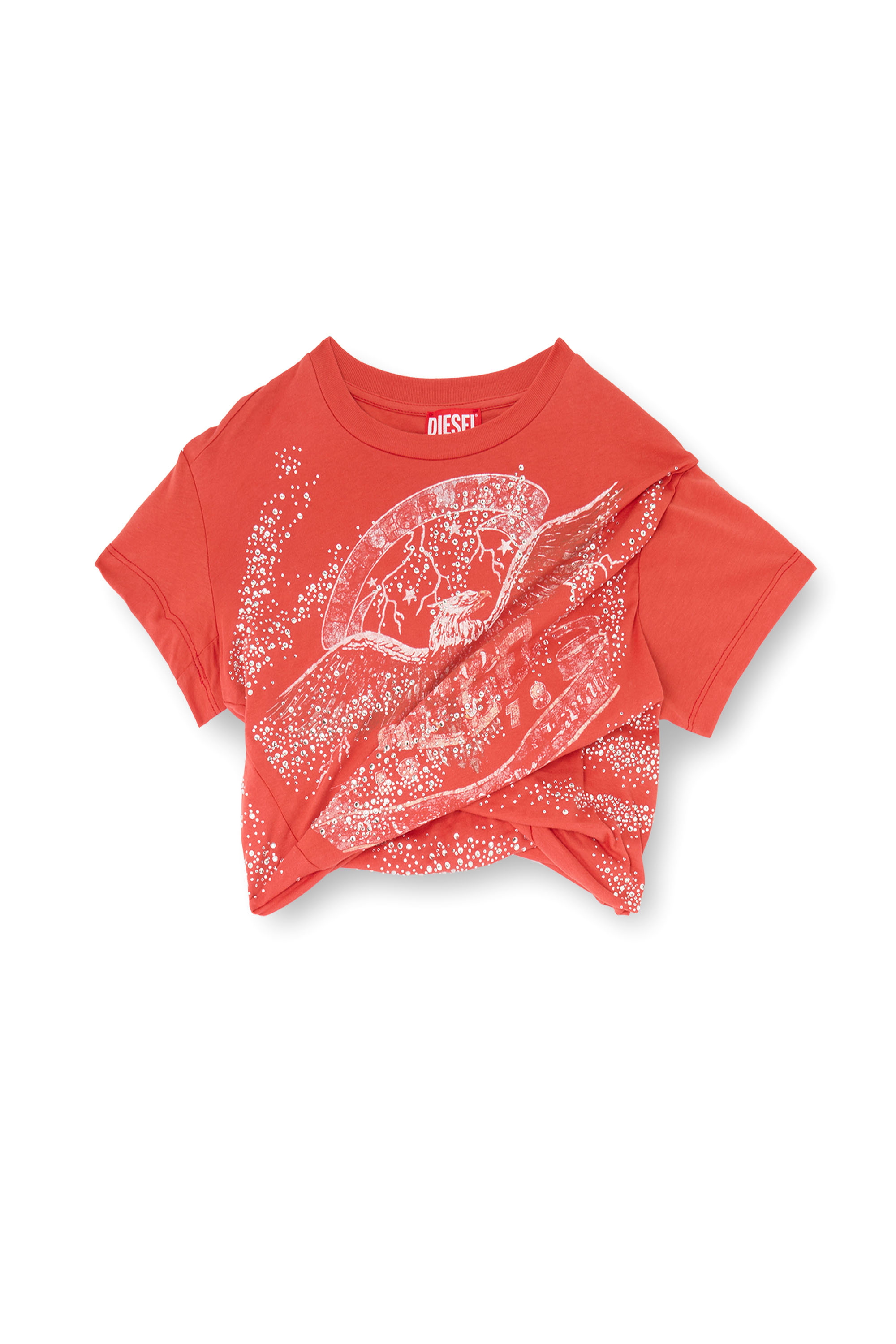 Diesel - T-WINCY, Woman's Rucked-up T-shirt in double-layer jersey in Red - 4