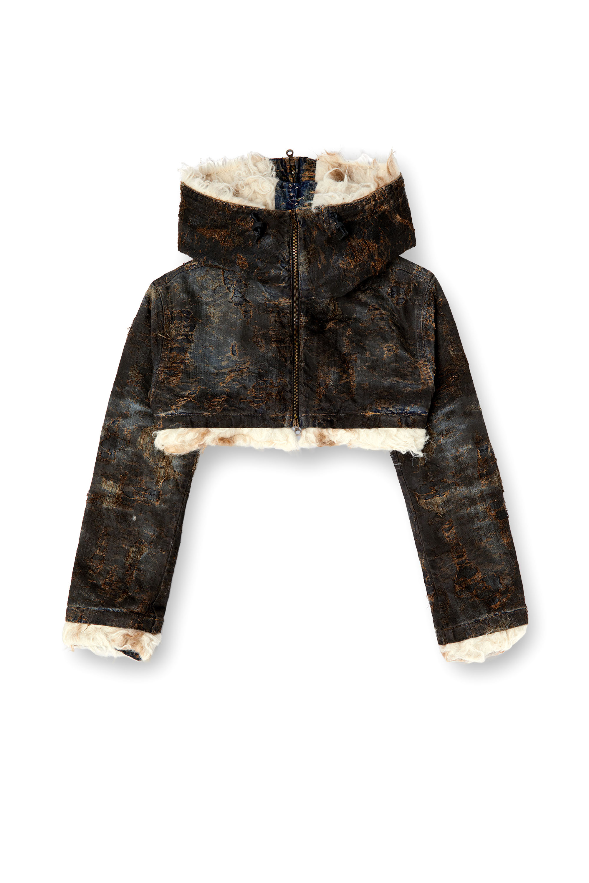 Diesel - DE-FU-FSF1, Woman's Cropped jacket in dirty jacquard denim in Black/Brown - 6