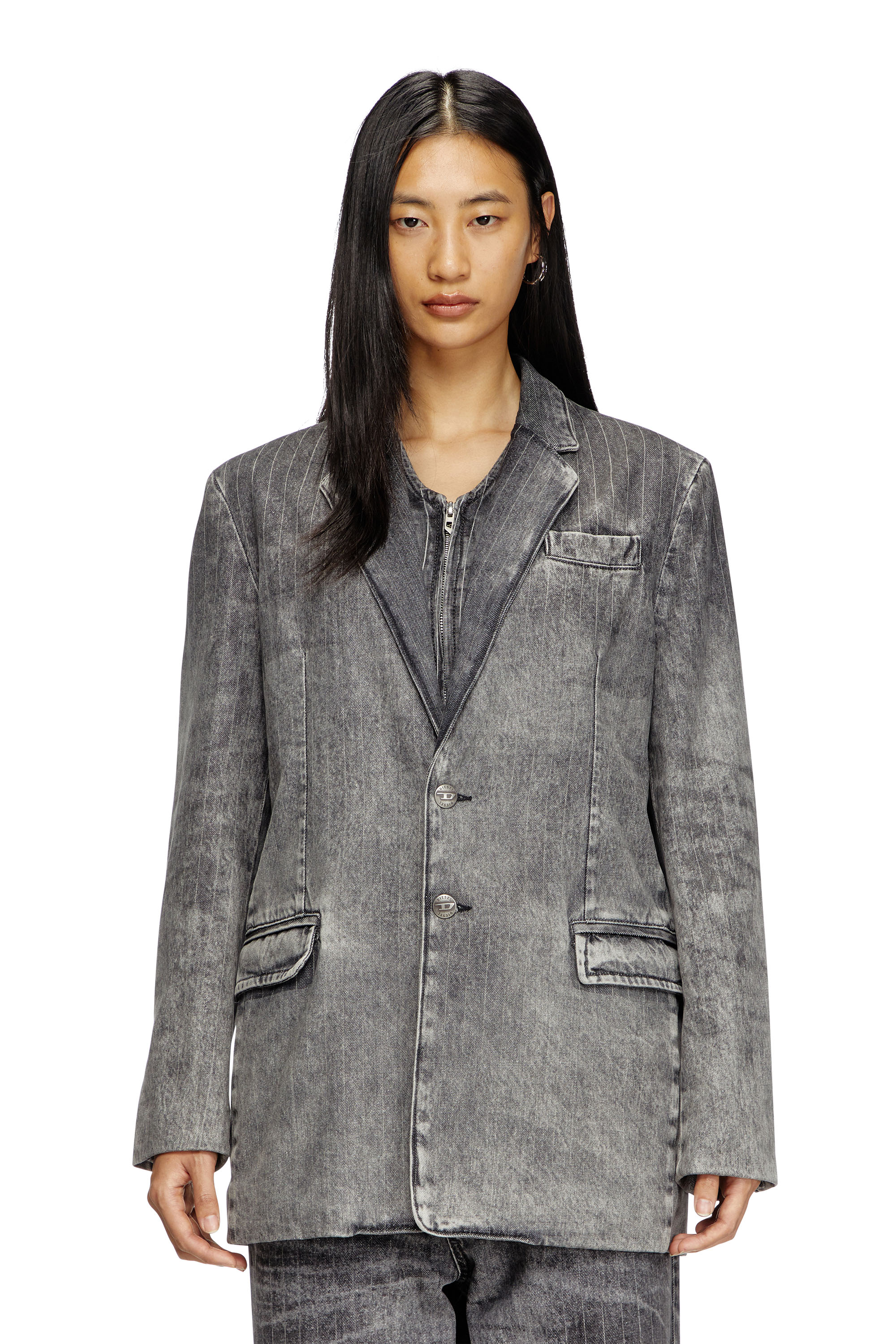 Diesel - D-REGER-S, Unisex's Blazer in tailoring pinstripe denim in Black - 6