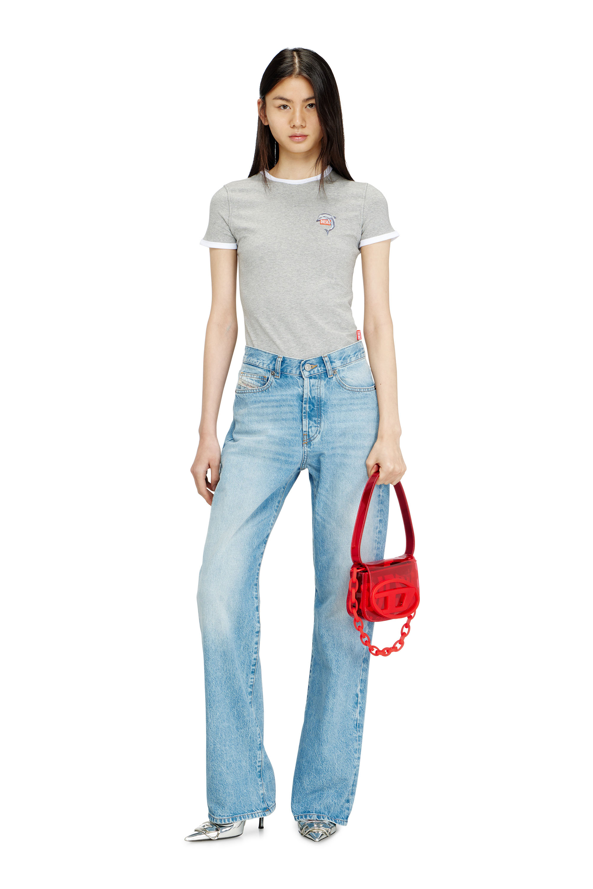 Diesel - T-UNCUTIES-LONG-S13, Woman's Slim ring T-shirt with dolphin print in Grey - 2