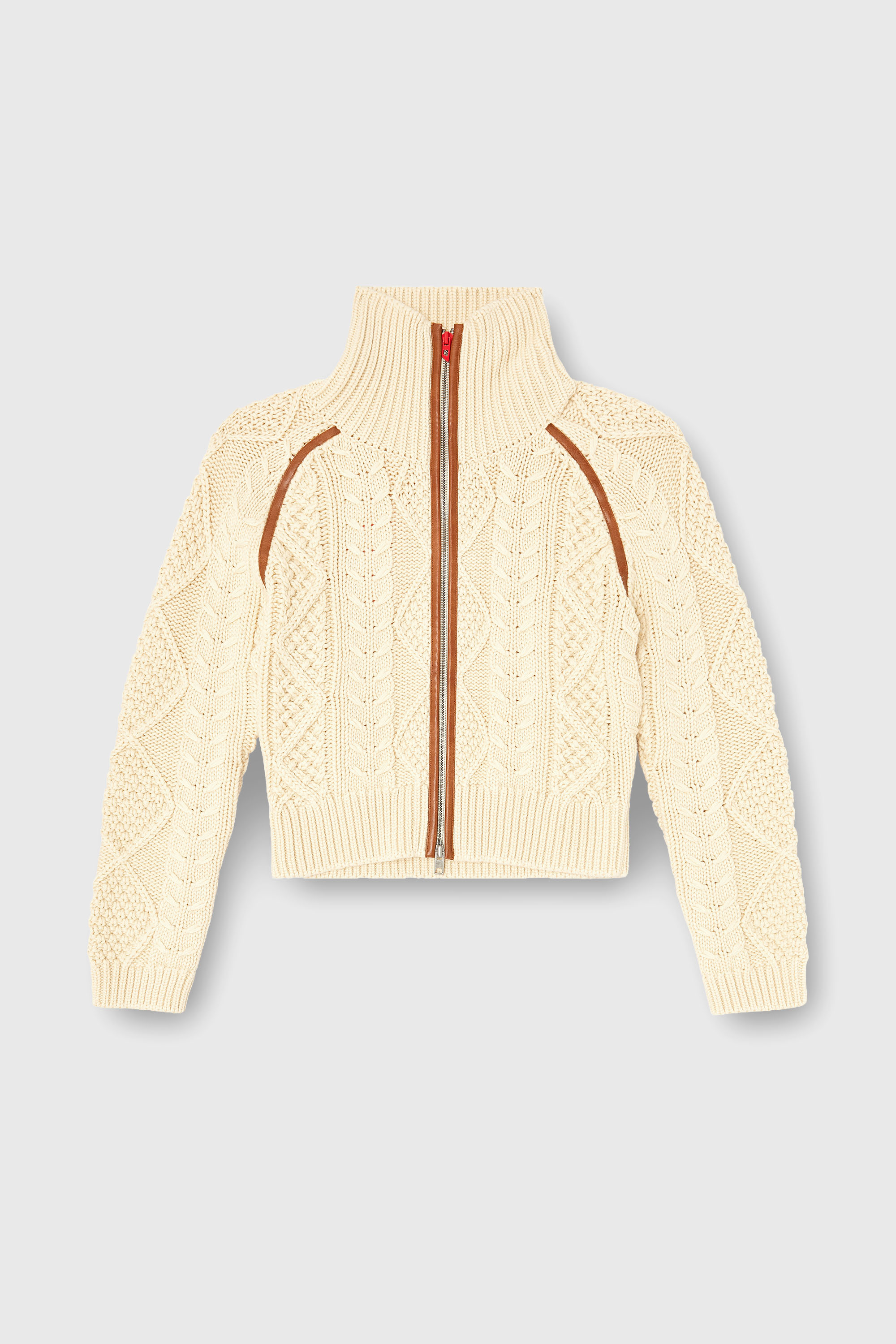 Diesel - M-INTELLE, Woman's Cable-knit cardigan with contrast bands in Beige - 1