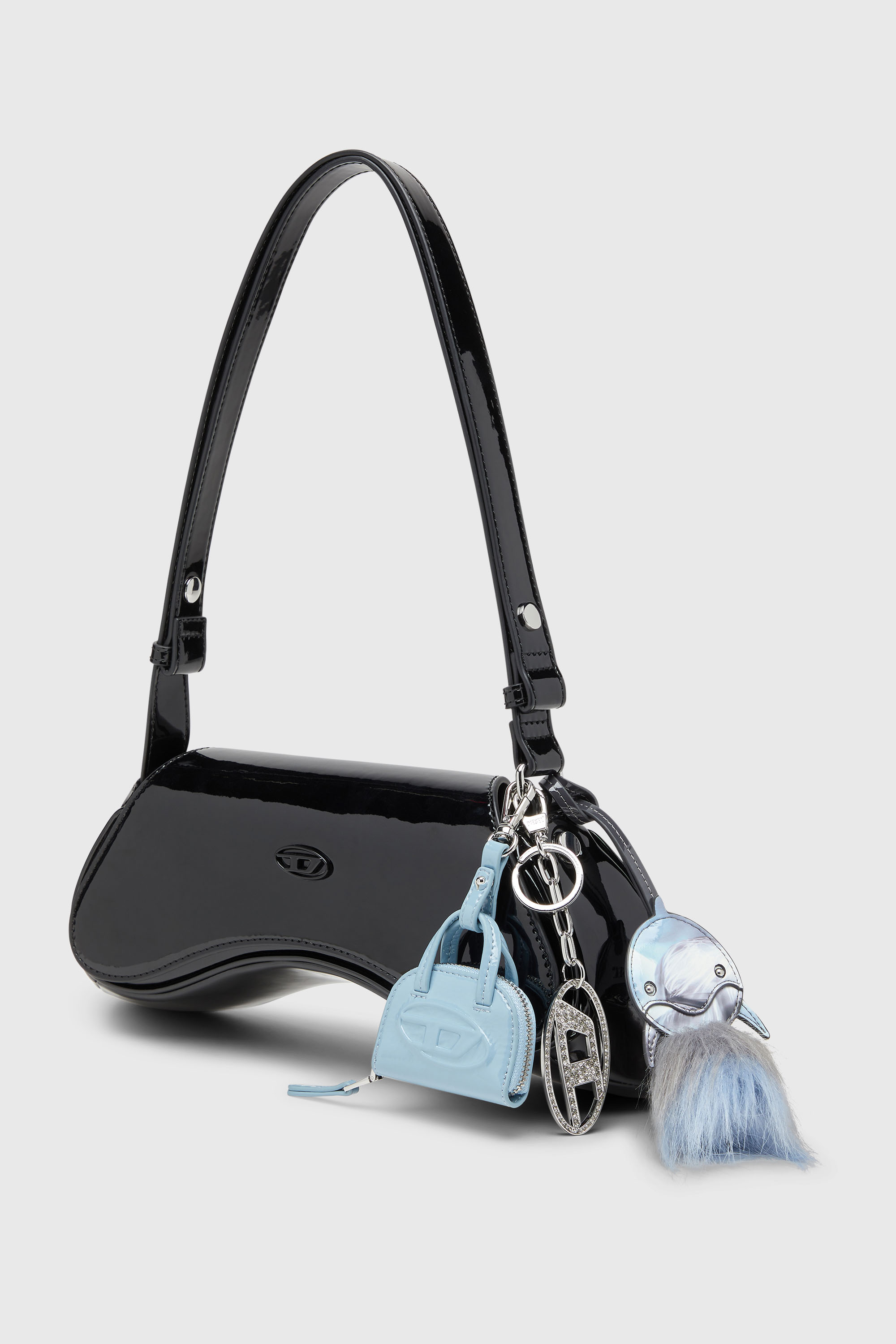 Diesel - HOLY-C, Woman's Metal Oval D keyring with crystals in Silver - 3