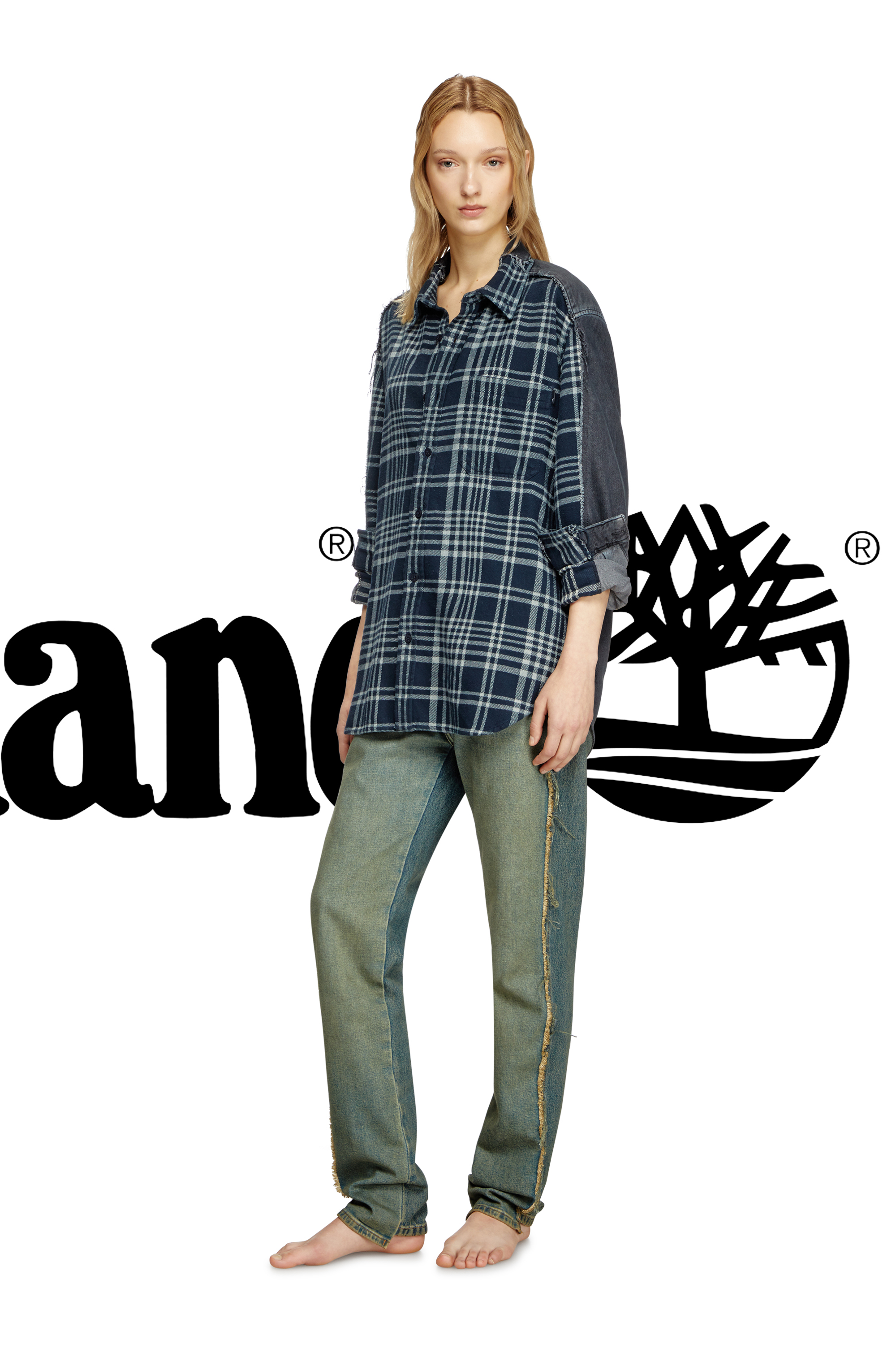 Diesel - Shirt Dieseloves 6B, Unisex's Overdyed check and denim shirt in Blue/Black - 2