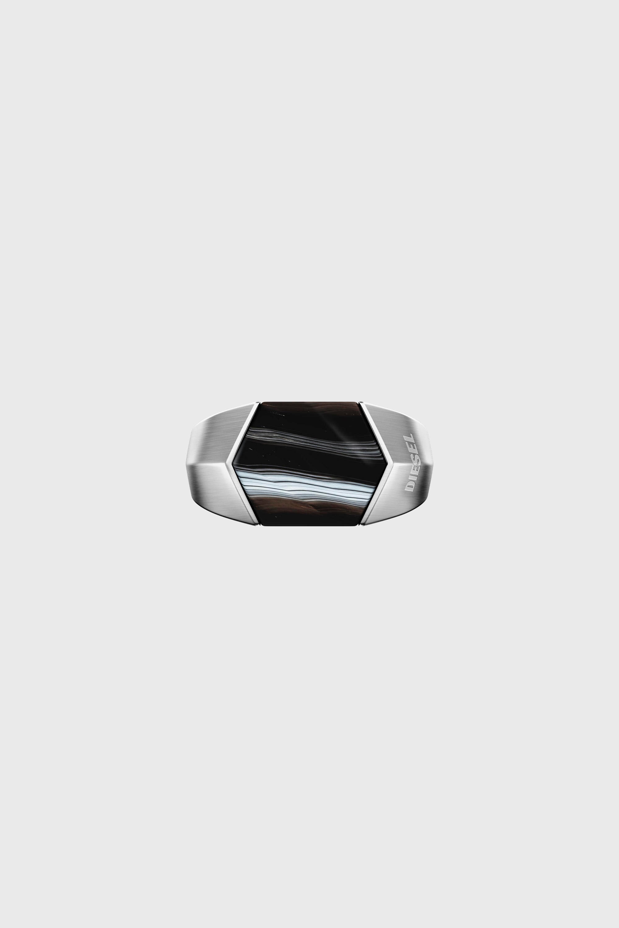 Diesel - DX1711040, Unisex's Black Agate Signet Ring in Silver/Black - 3
