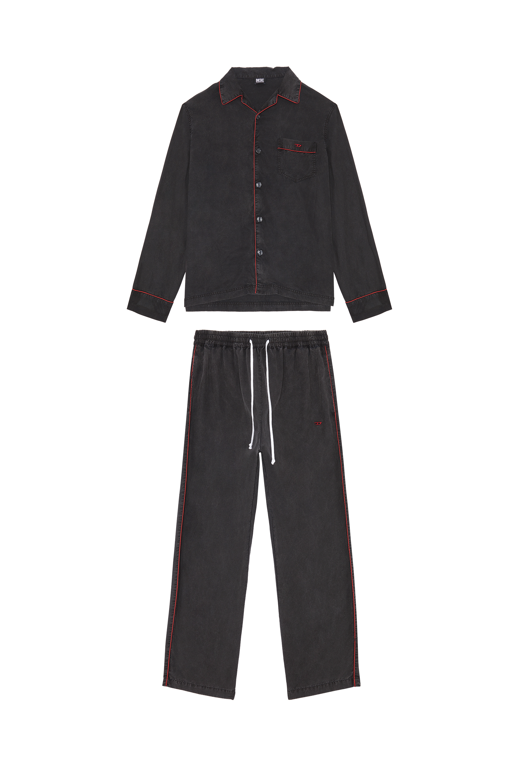 Diesel - UMSET-LOOMY, Man Long pyjamas with contrast piping in Black - Image 4