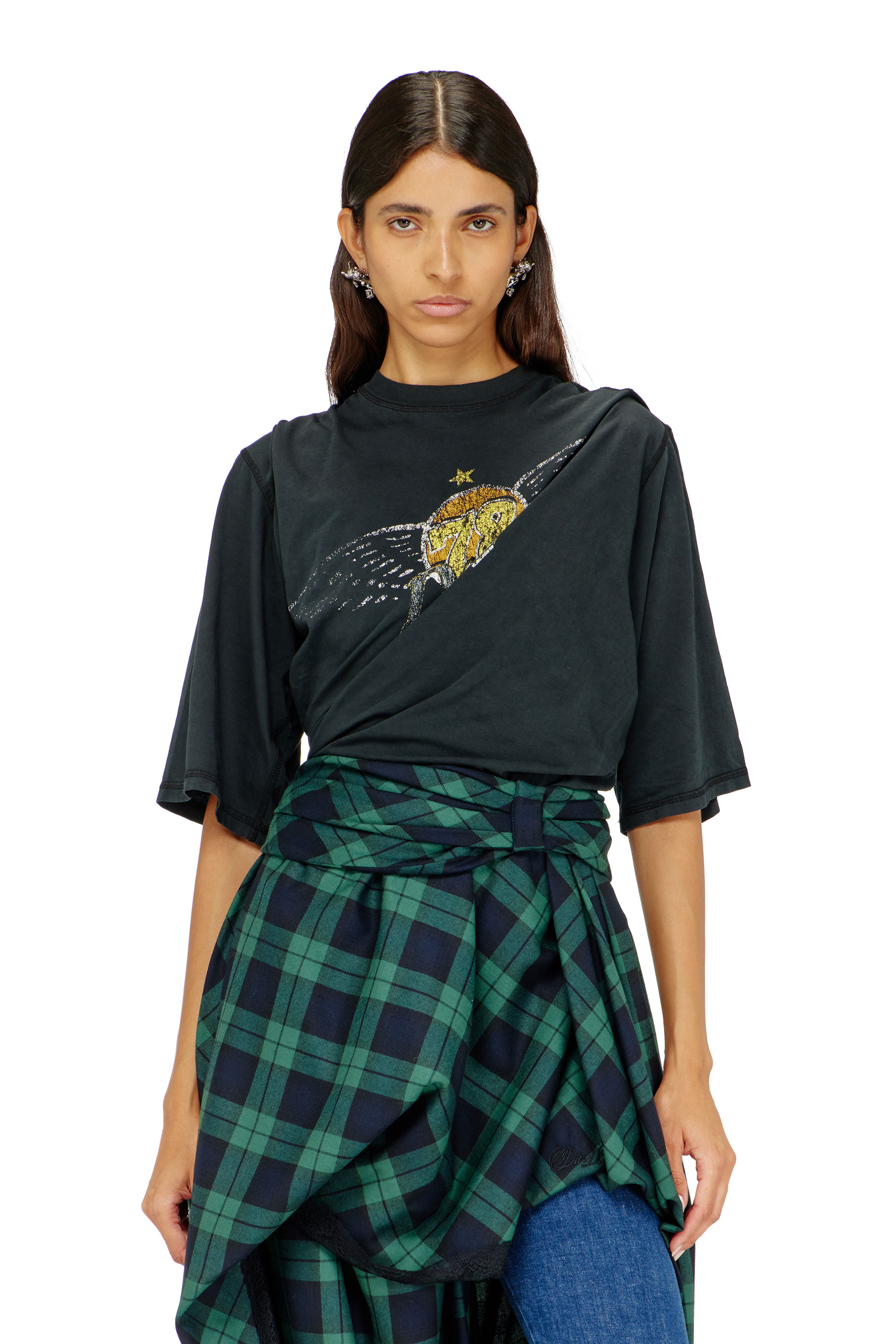 Diesel - T-MILLA-JER, Woman's T-shirt bodysuit with concert graphics in Black - 1