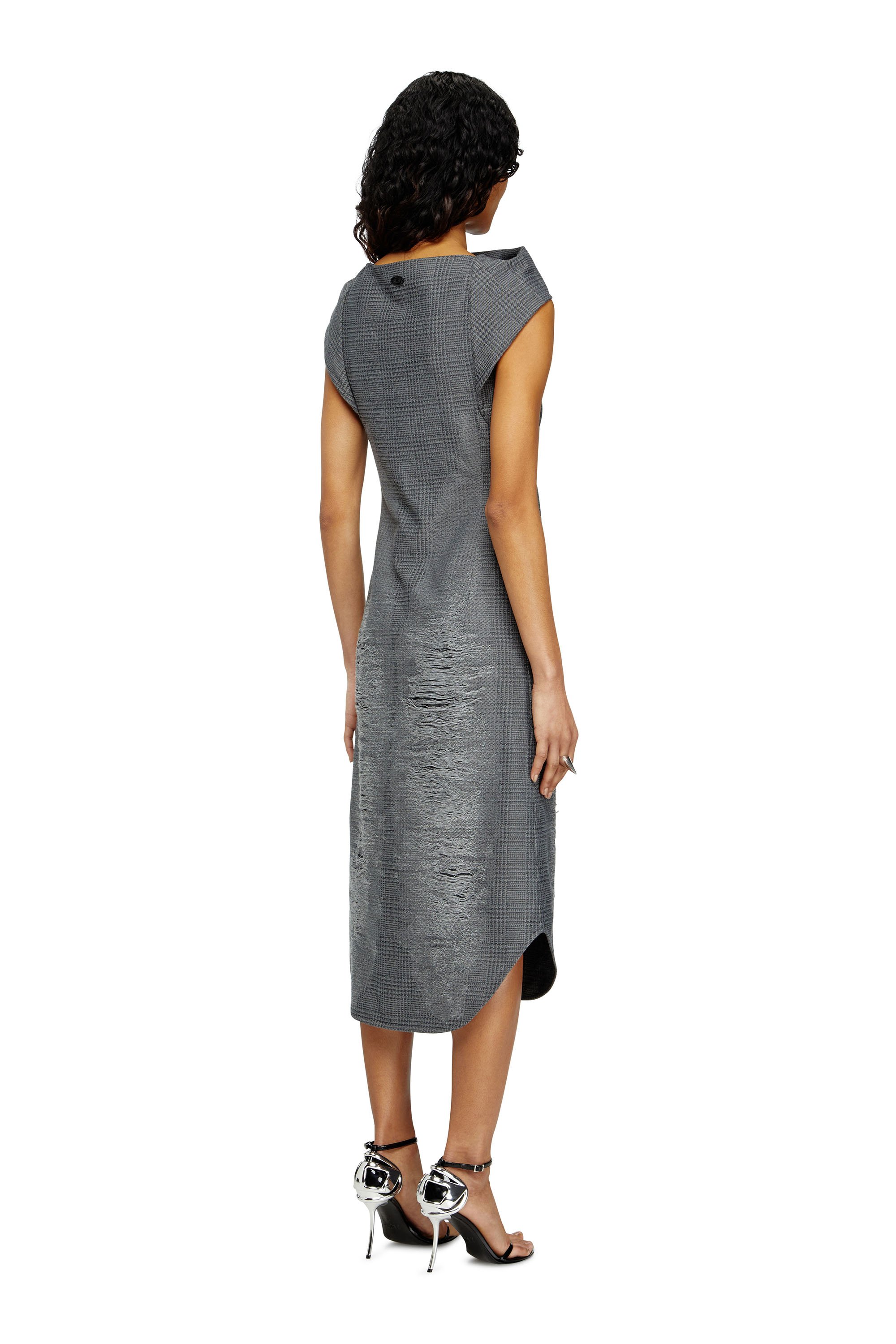 Diesel - D-MAUVE, Woman's Prince of Wales midi dress with distressing in Grey - 4