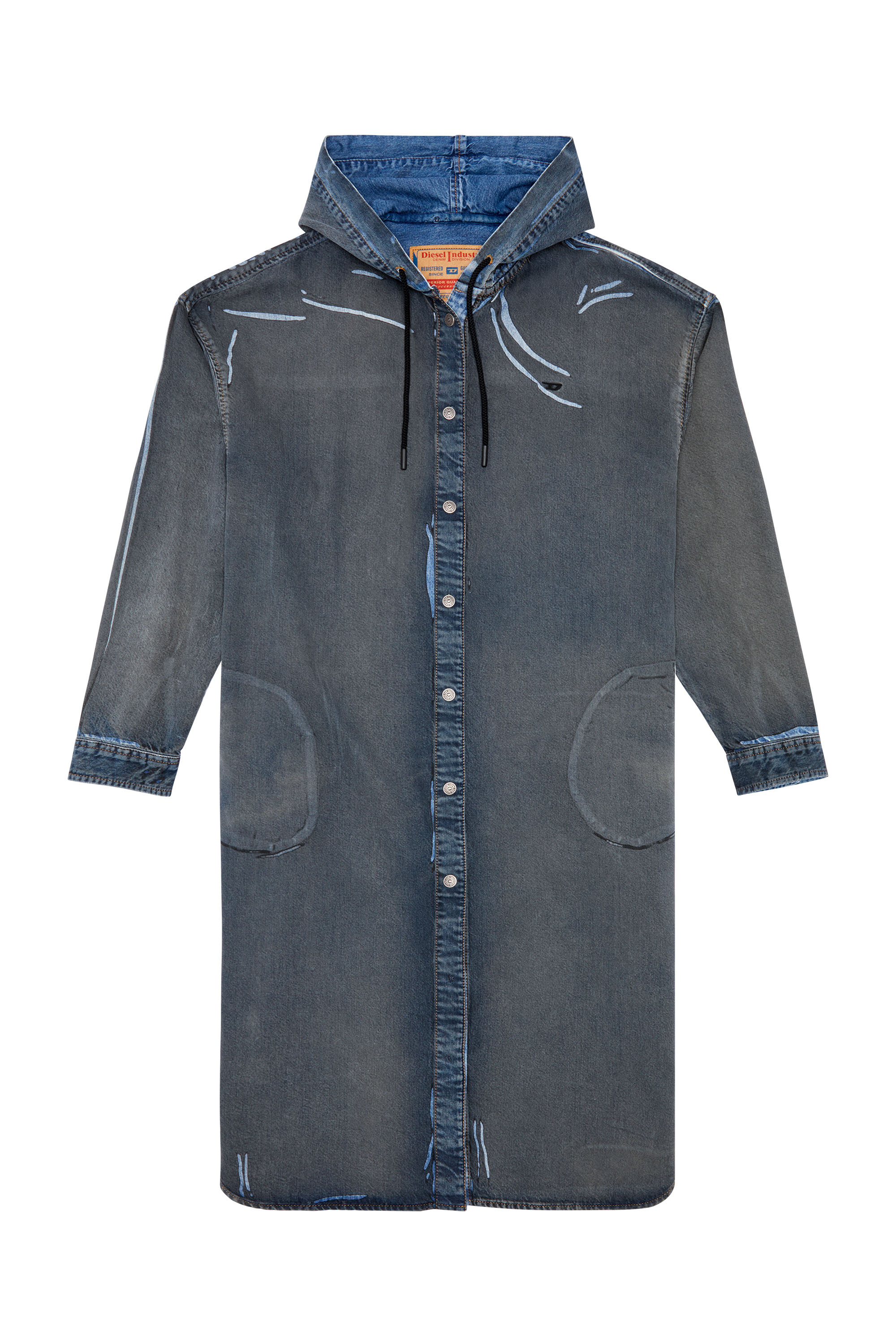 Diesel - DE-DALIS-HOOD-S, Woman Shirt dress in worn-effect coated denim in Blue - Image 4