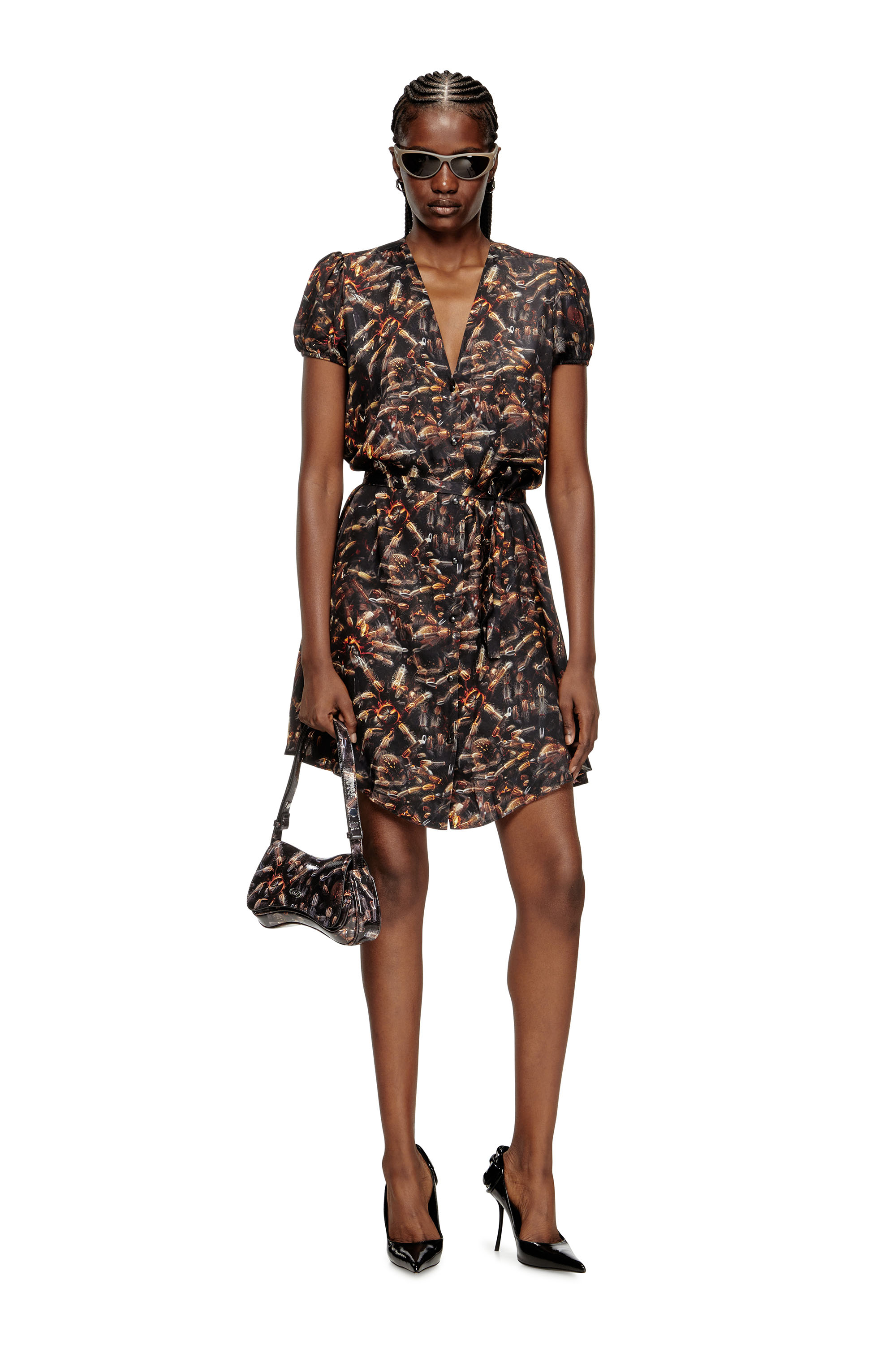 D-OLLISH, Black Diesel - D-OLLISH, Woman's Viscose dress with waist belt in Black - 1